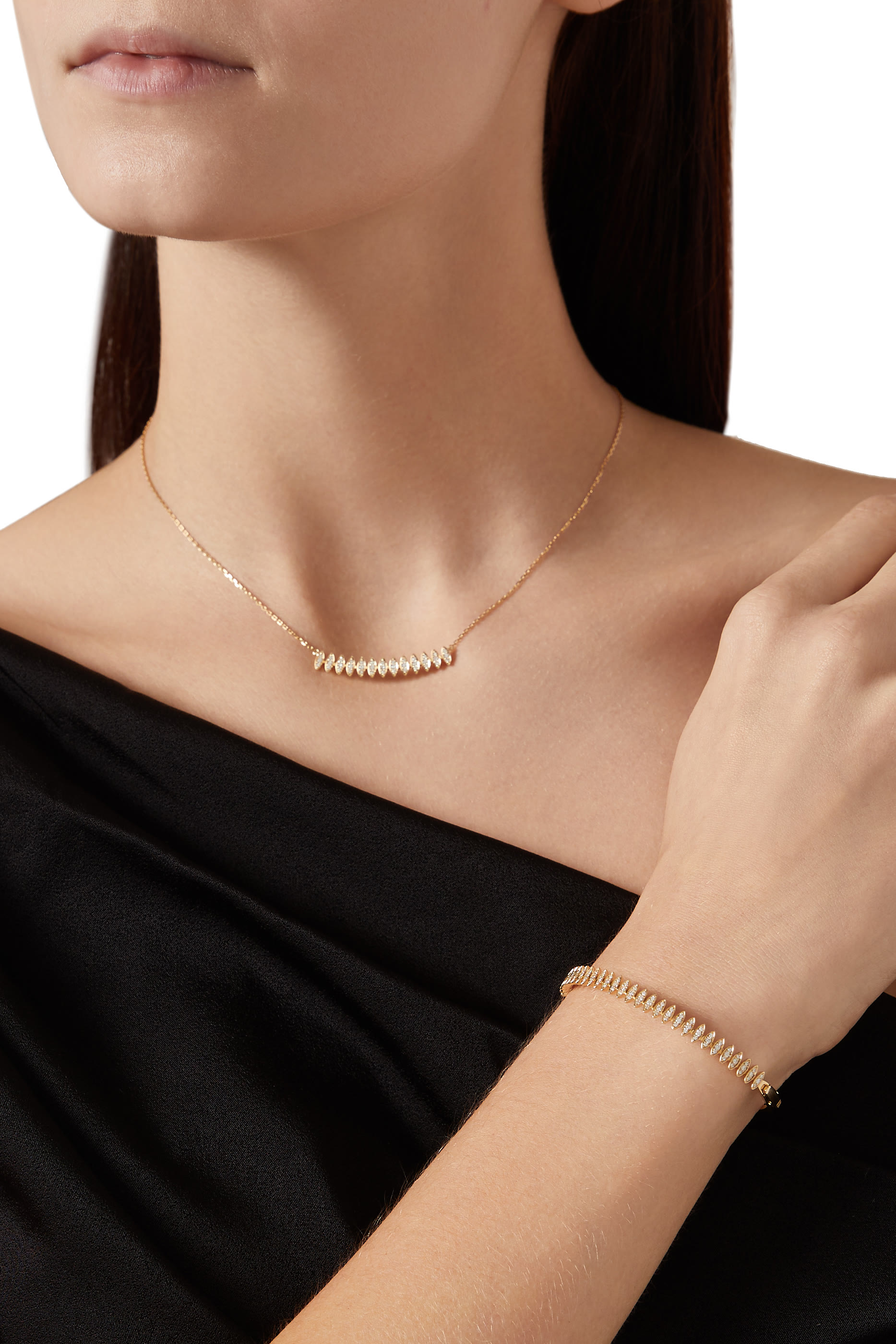 Barq Marquise Small Necklace, 18K Yellow Gold  Diamonds