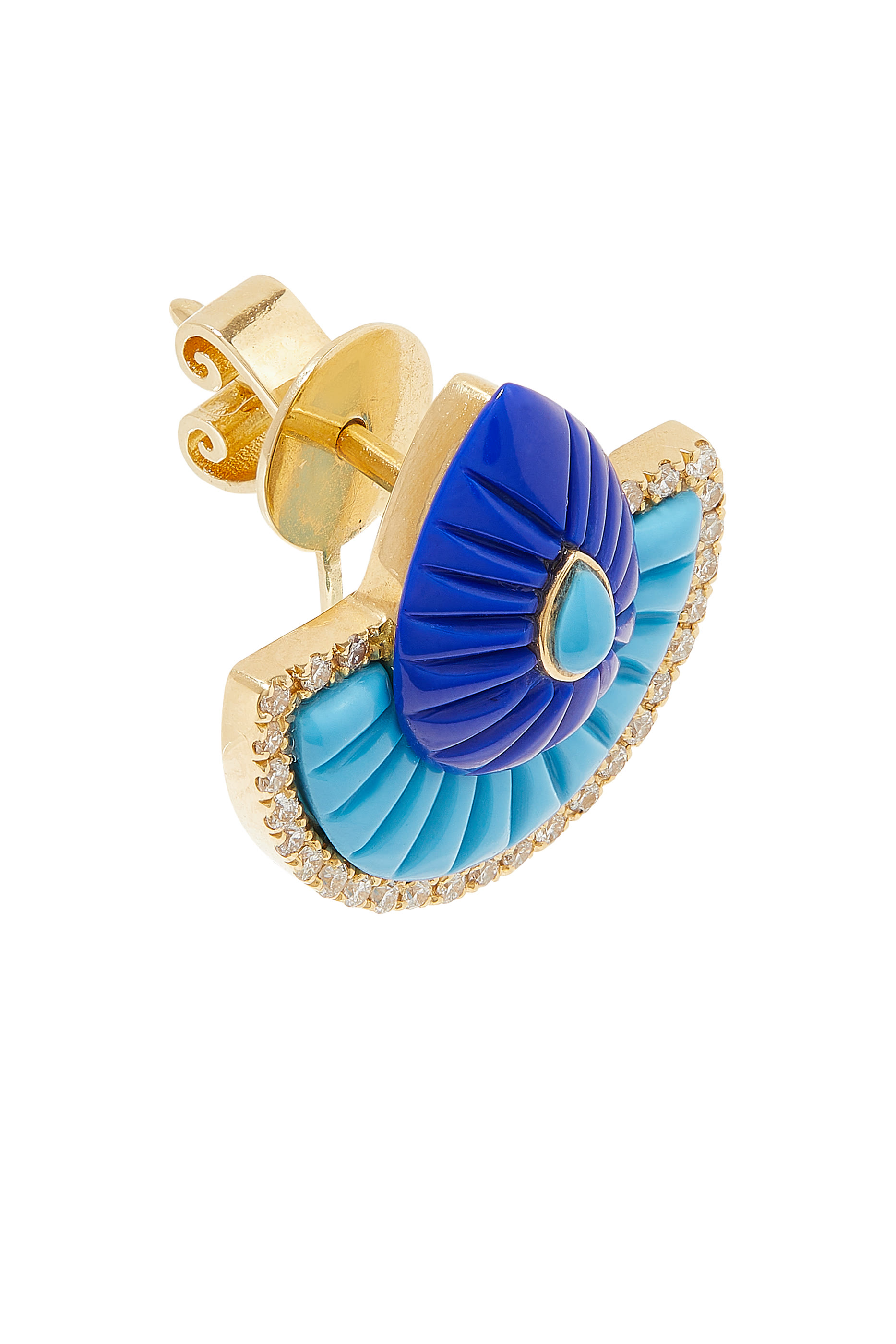 Bond Street Small Fan Earrings, 18k Yellow Gold  Turquoise Stone, Lapis Stone, Diamonds