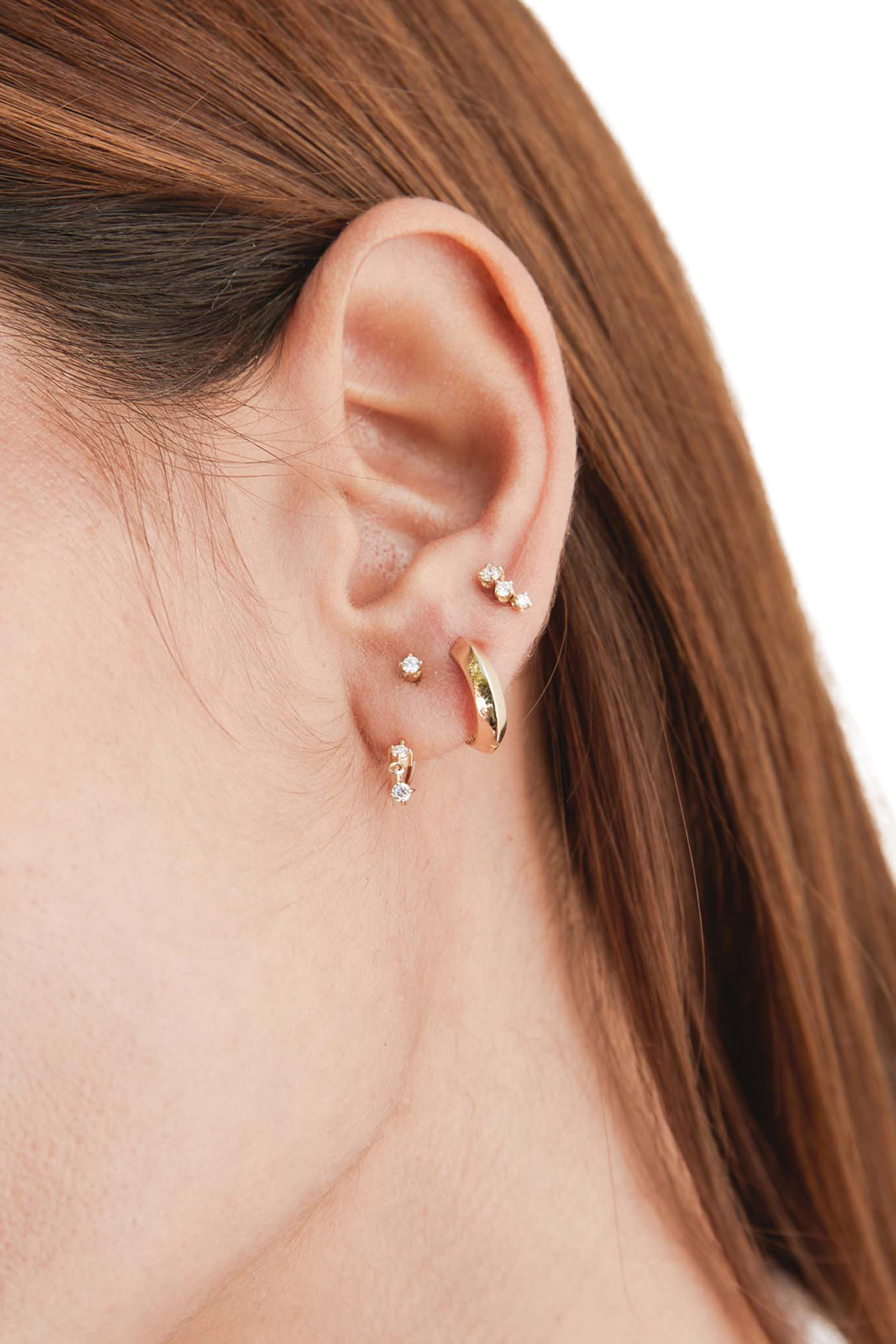  Graduated Prong Curved Bar Drop Earrings,  14K Yellow Gold  Diamonds