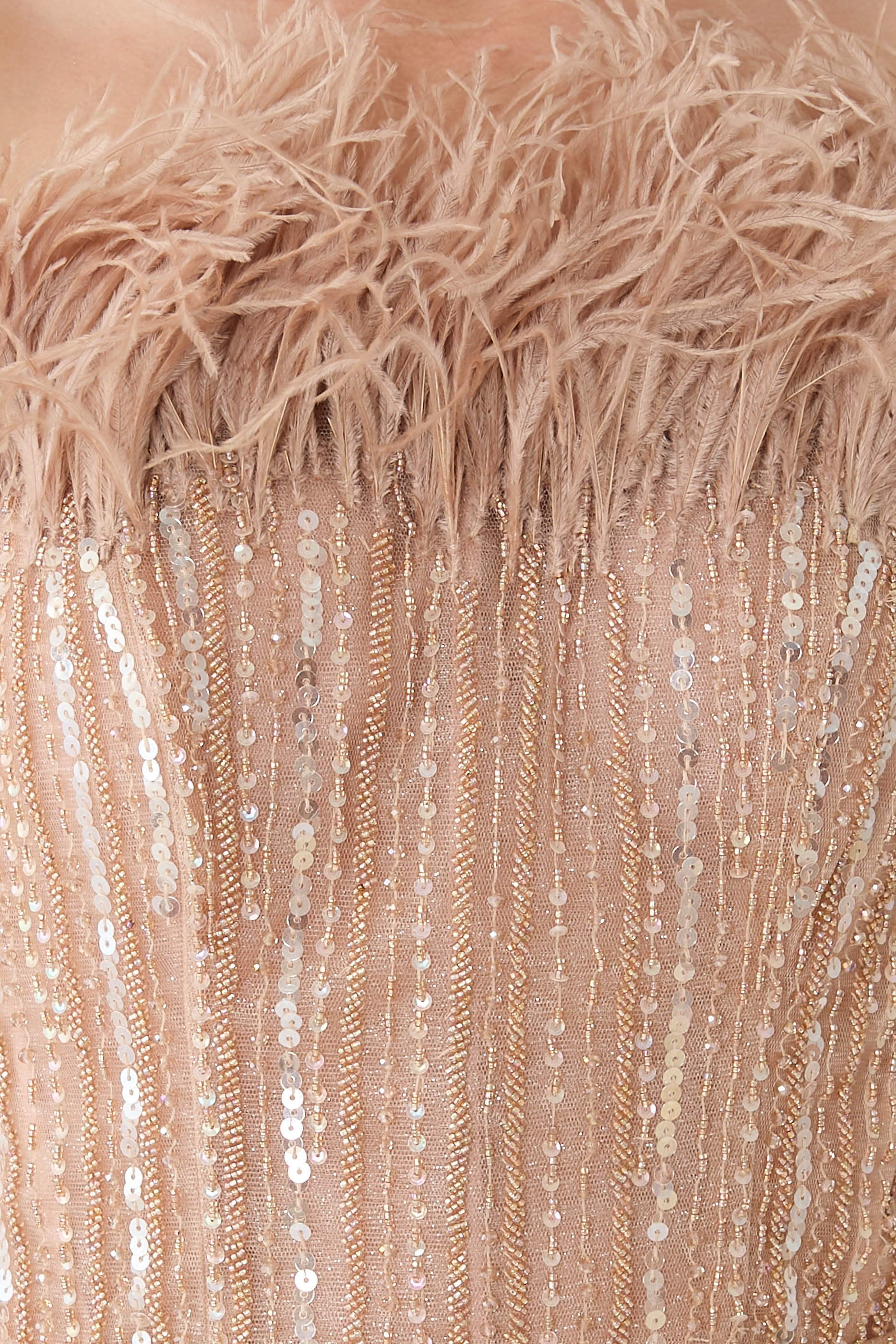 Feather Beaded Ball Gown
