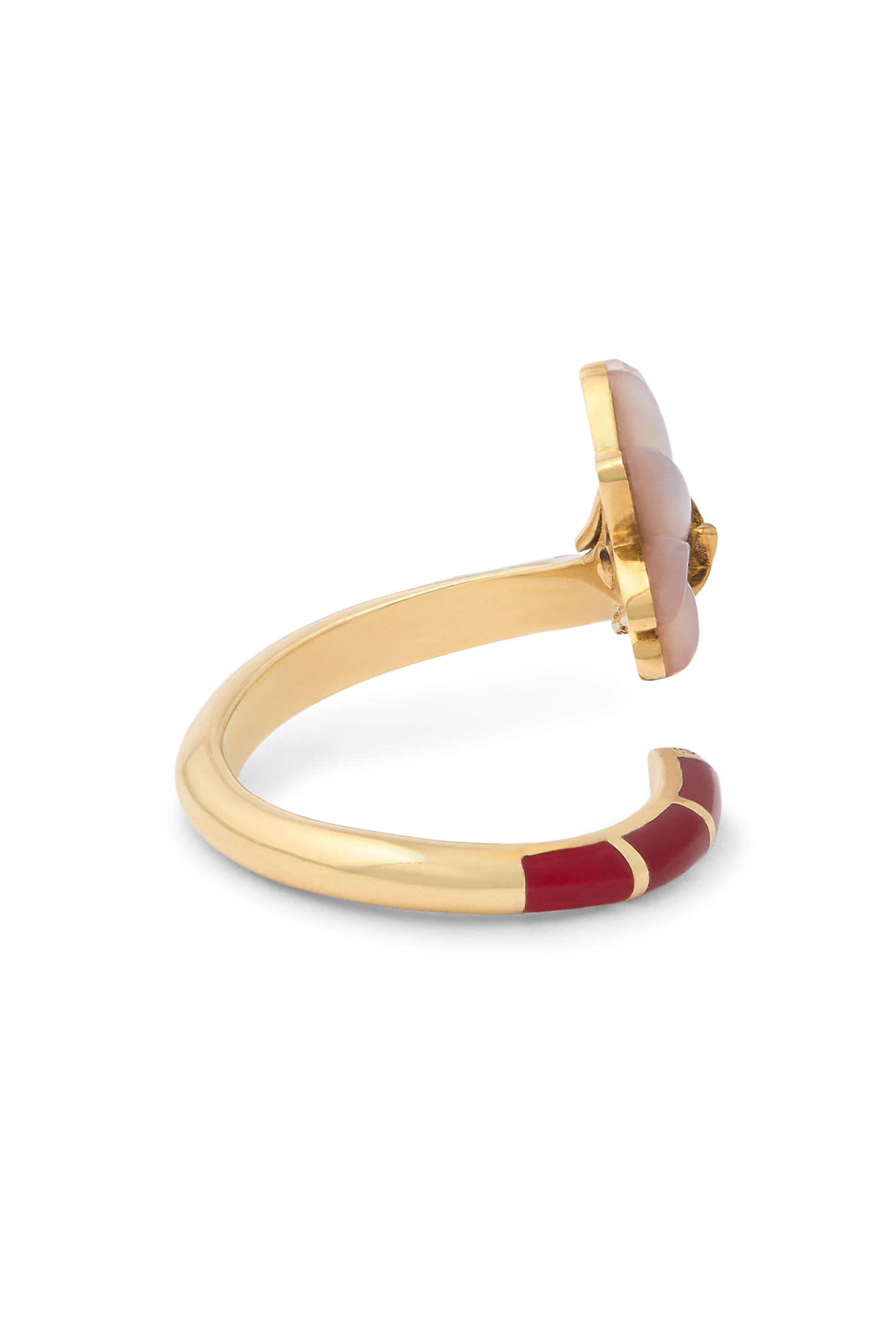 Flower Pinky Ring, 18k Yellow Gold with Diamonds  Mother Of Pearl