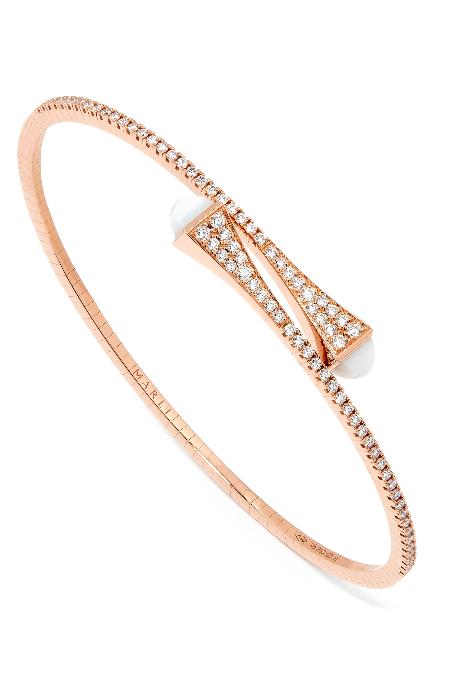 Cleo Slim Bangle, 18k Pink Gold with White Agate  Diamonds