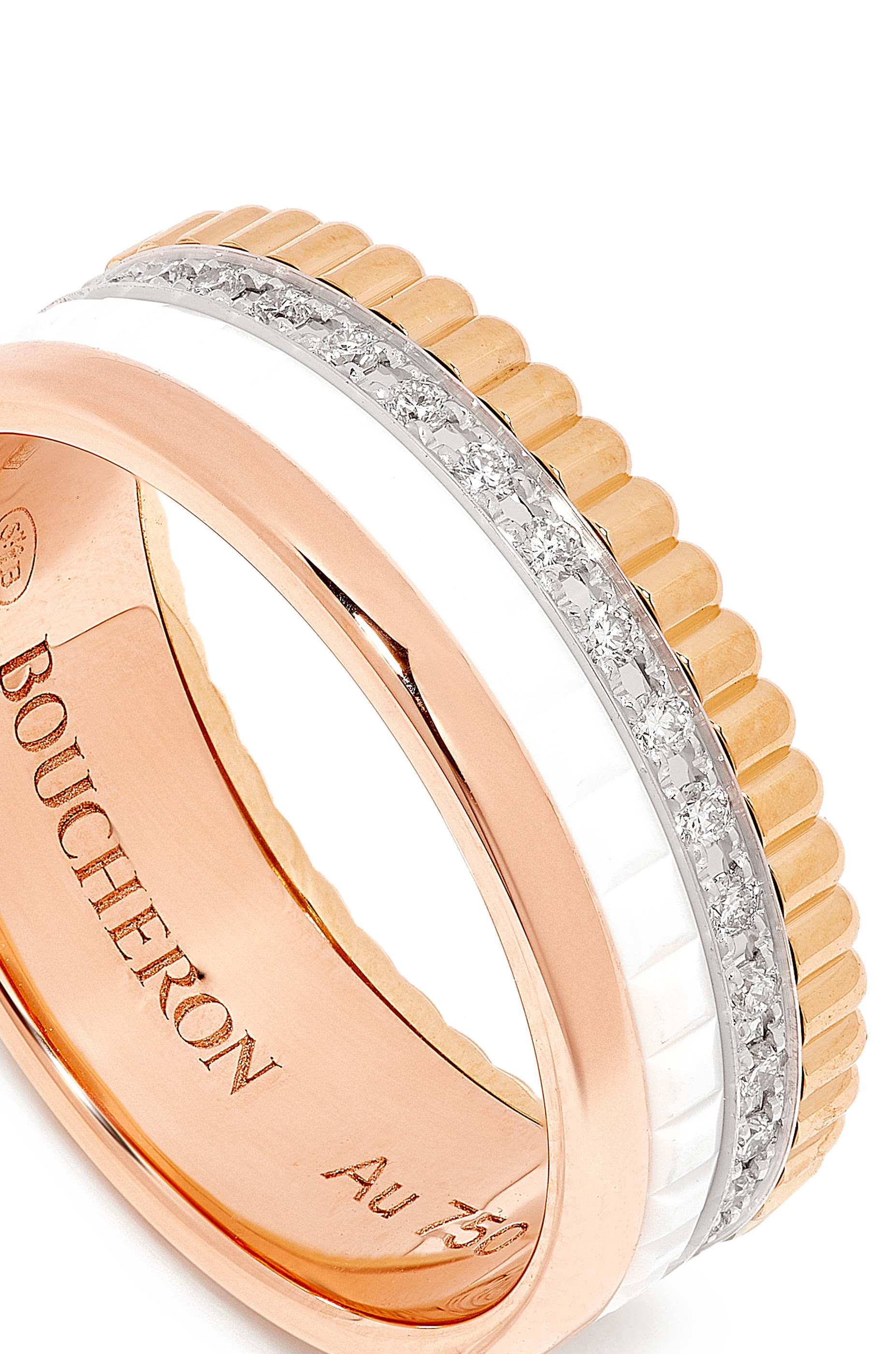 Quatre White Edition Small Ring, Paved With Diamonds, 18K Mix Gold And White Hyceram