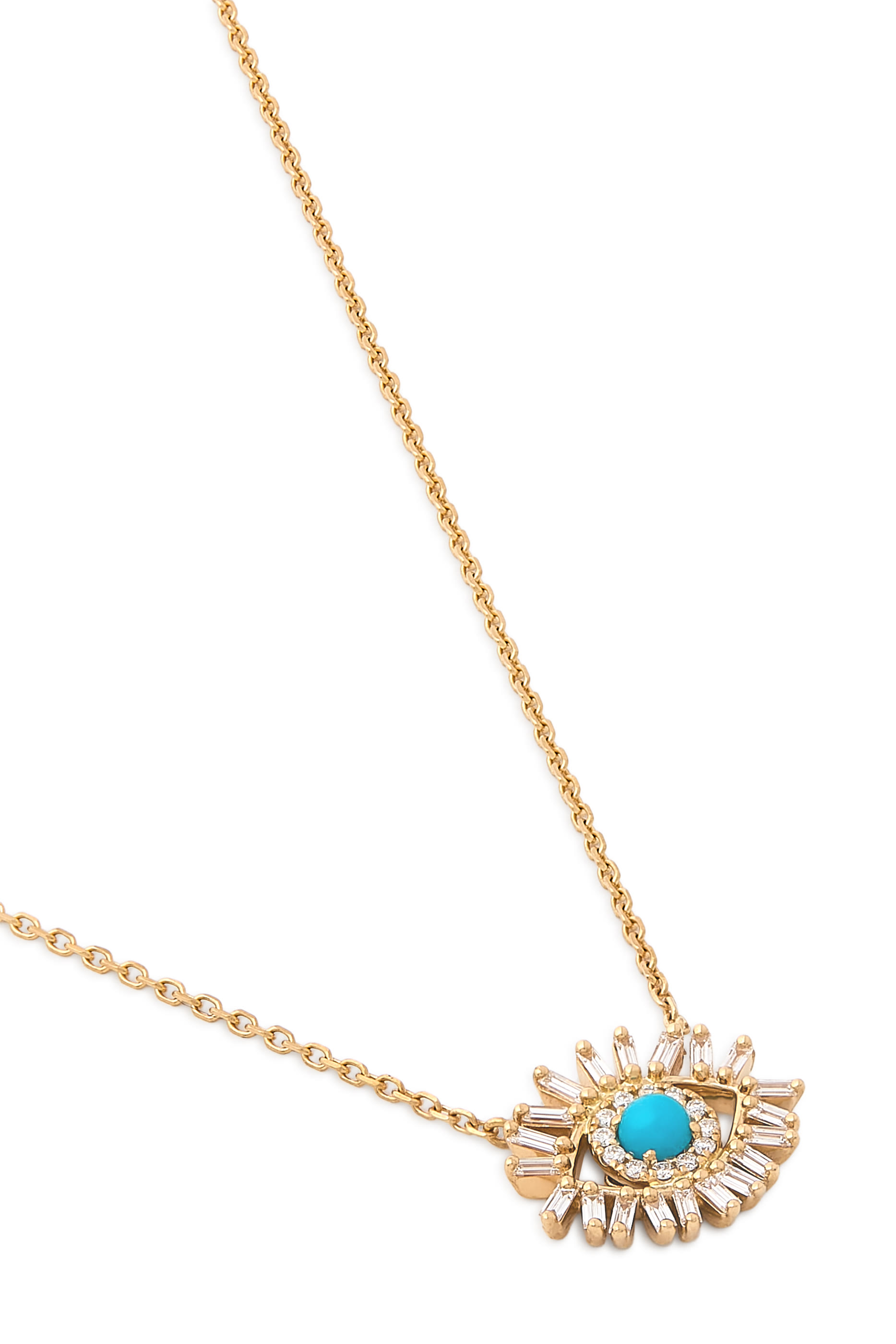 Evil Eye Mini Pendant, 18k Yellow Gold  Turquoise Stone, Diamonds