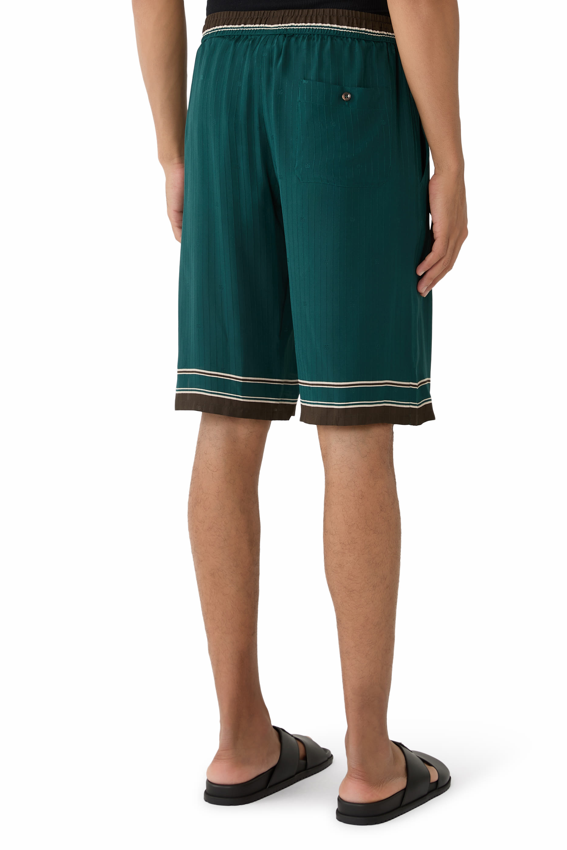  Logo  Stripe-Print Vanity Silk Bermuda Shorts 