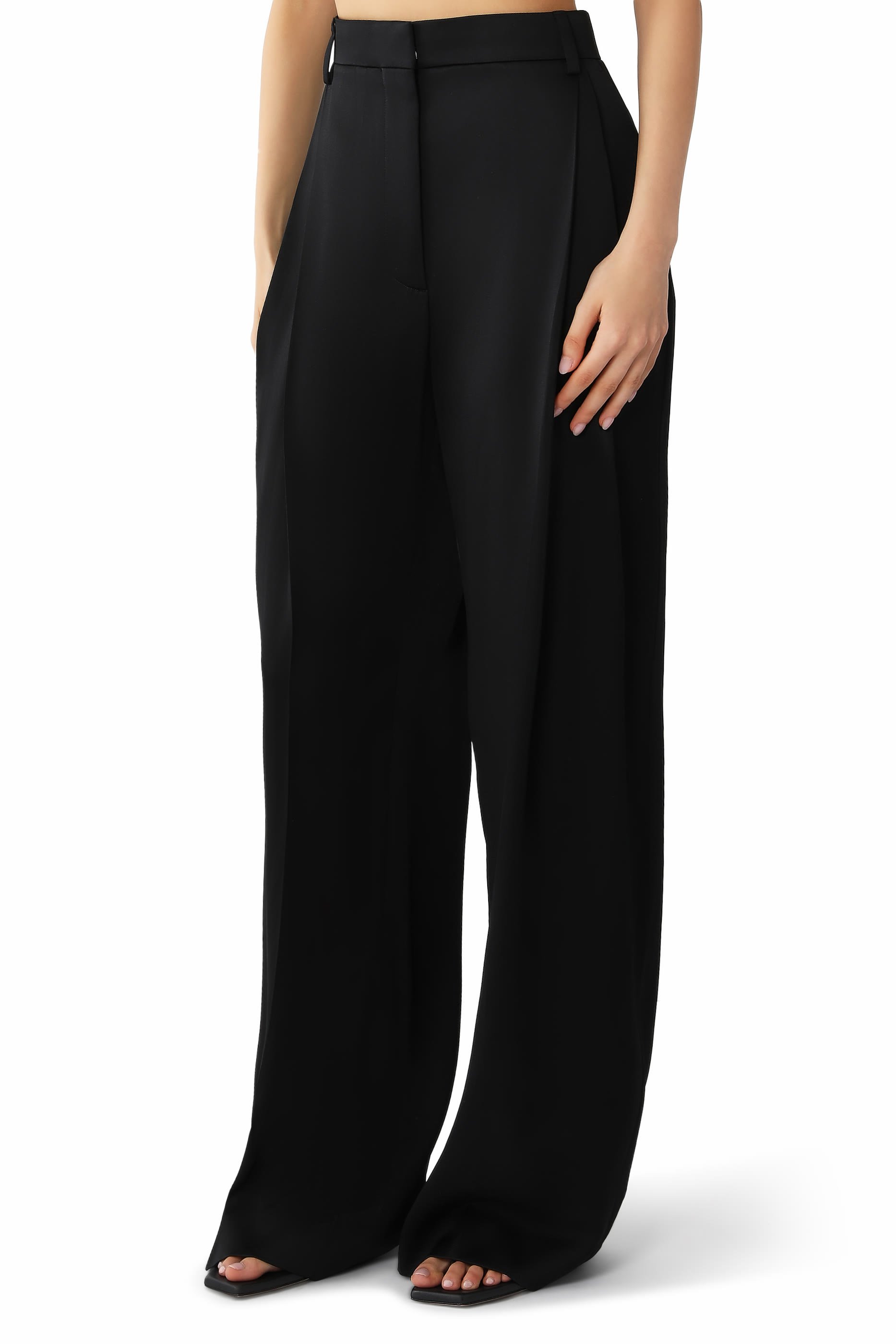 Pleated Straight Satin Trousers