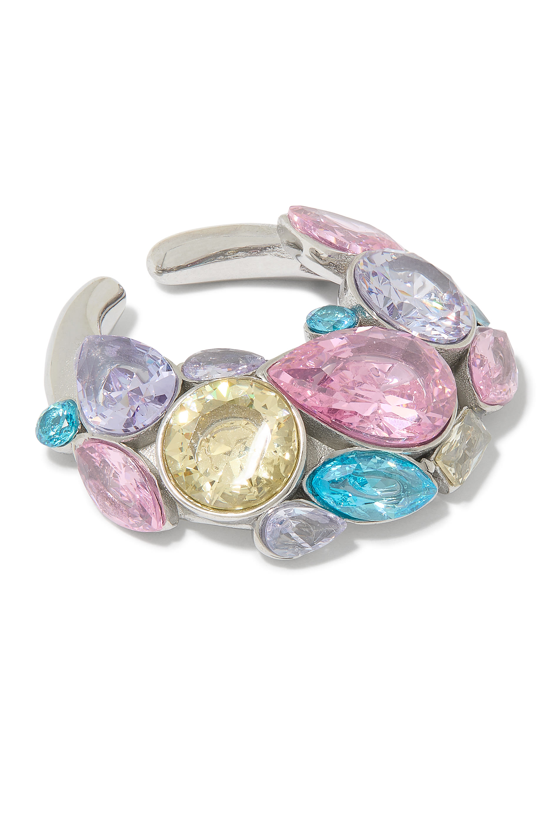 Round Single Ear Cuff, Silver-Plated Stainless Steel  Crystals