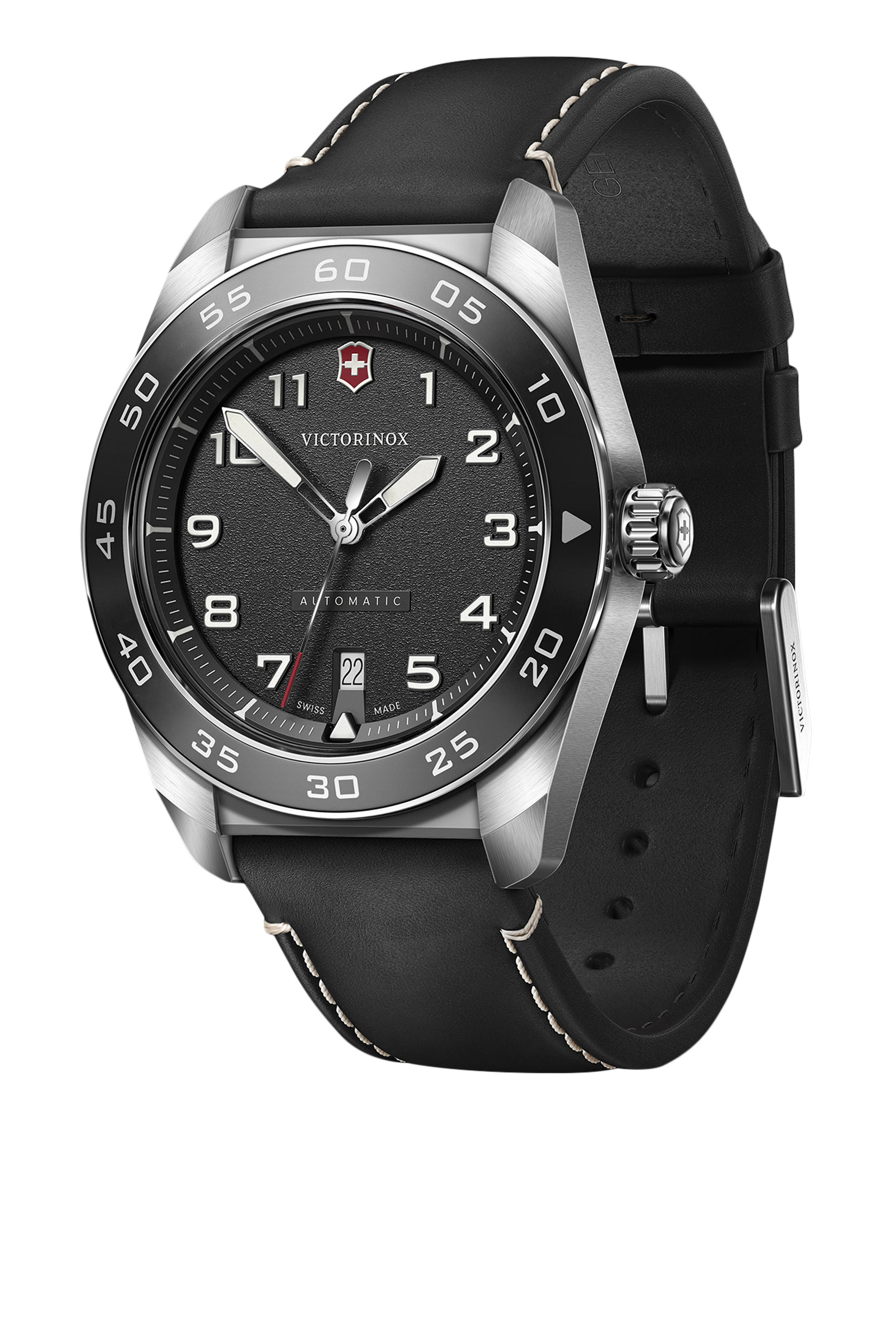 Swiss Army Quartz Watch, Stainless Steel  Leather, 42mm