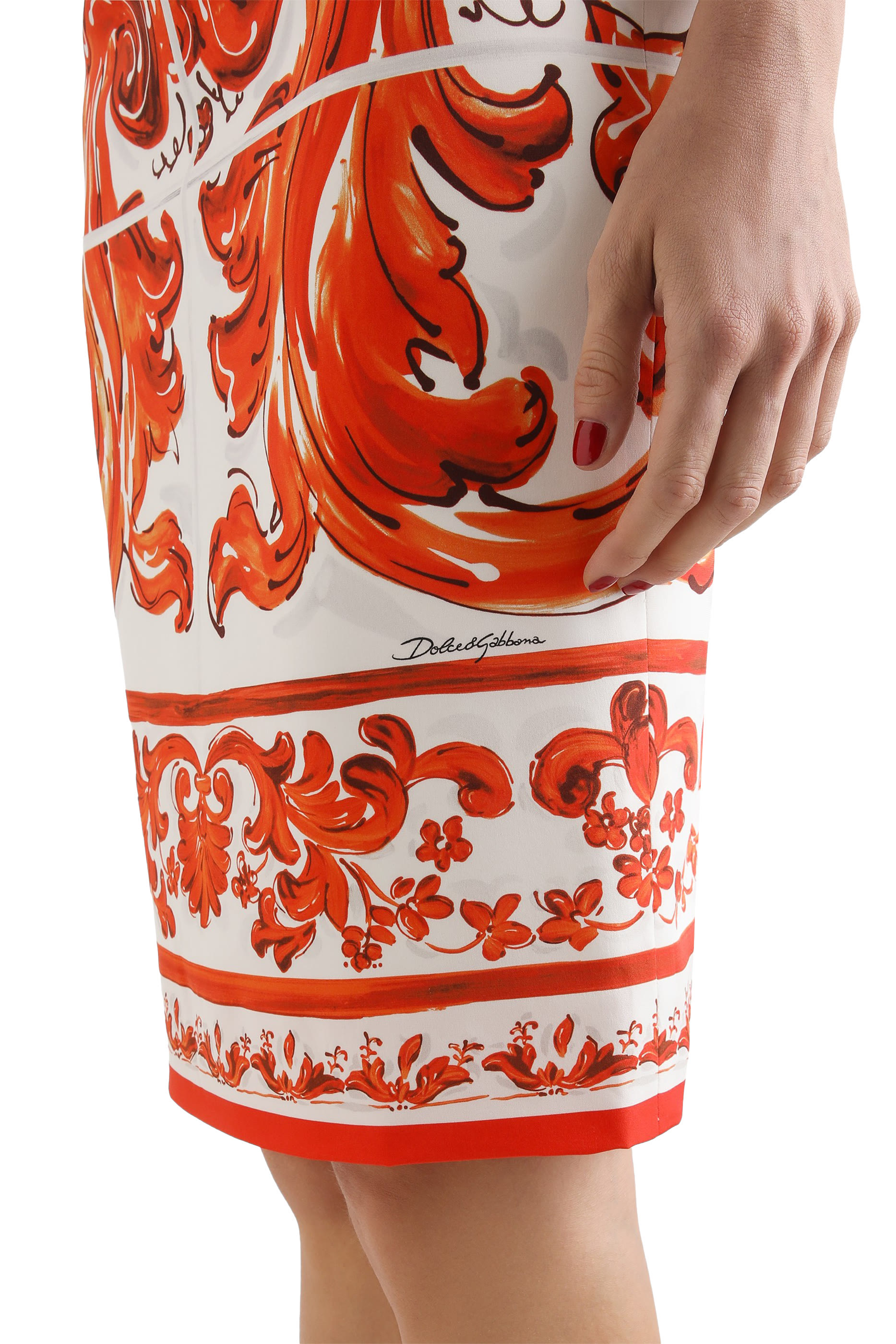 Majolica-Print Charmeuse Midi Skirt