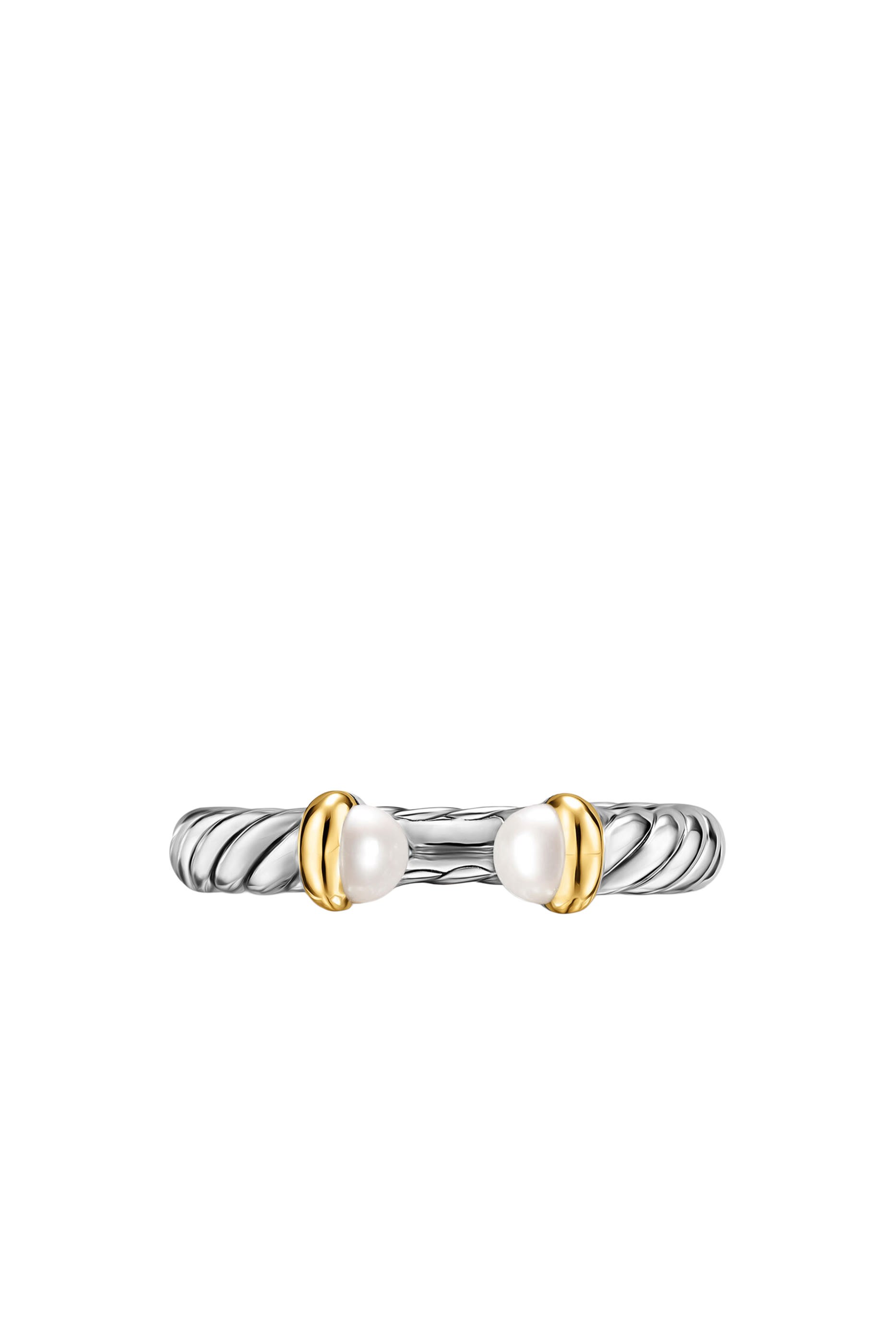 Petite Cable Open Ring, Sterling Silver with 14K Yellow Gold  Pearls