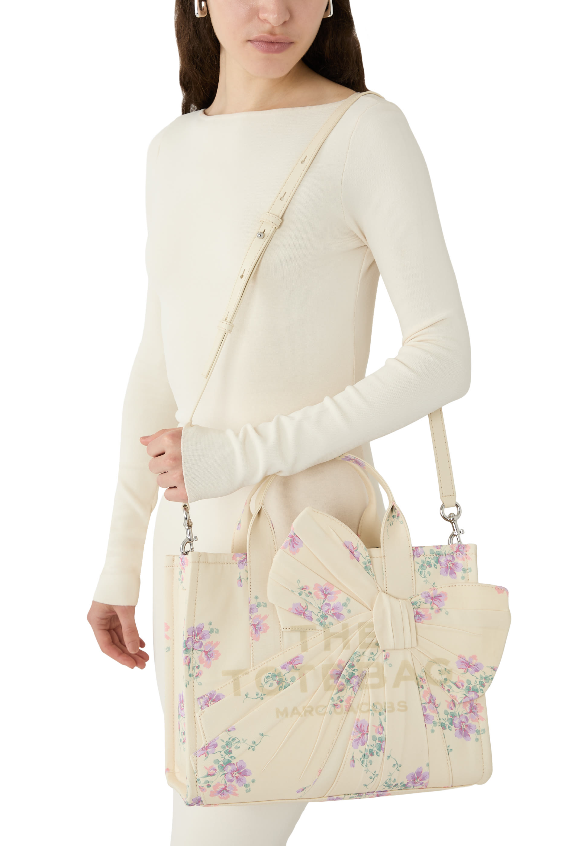  Medium Tote Bag in Antique Floral Canvas with Oversized Bow