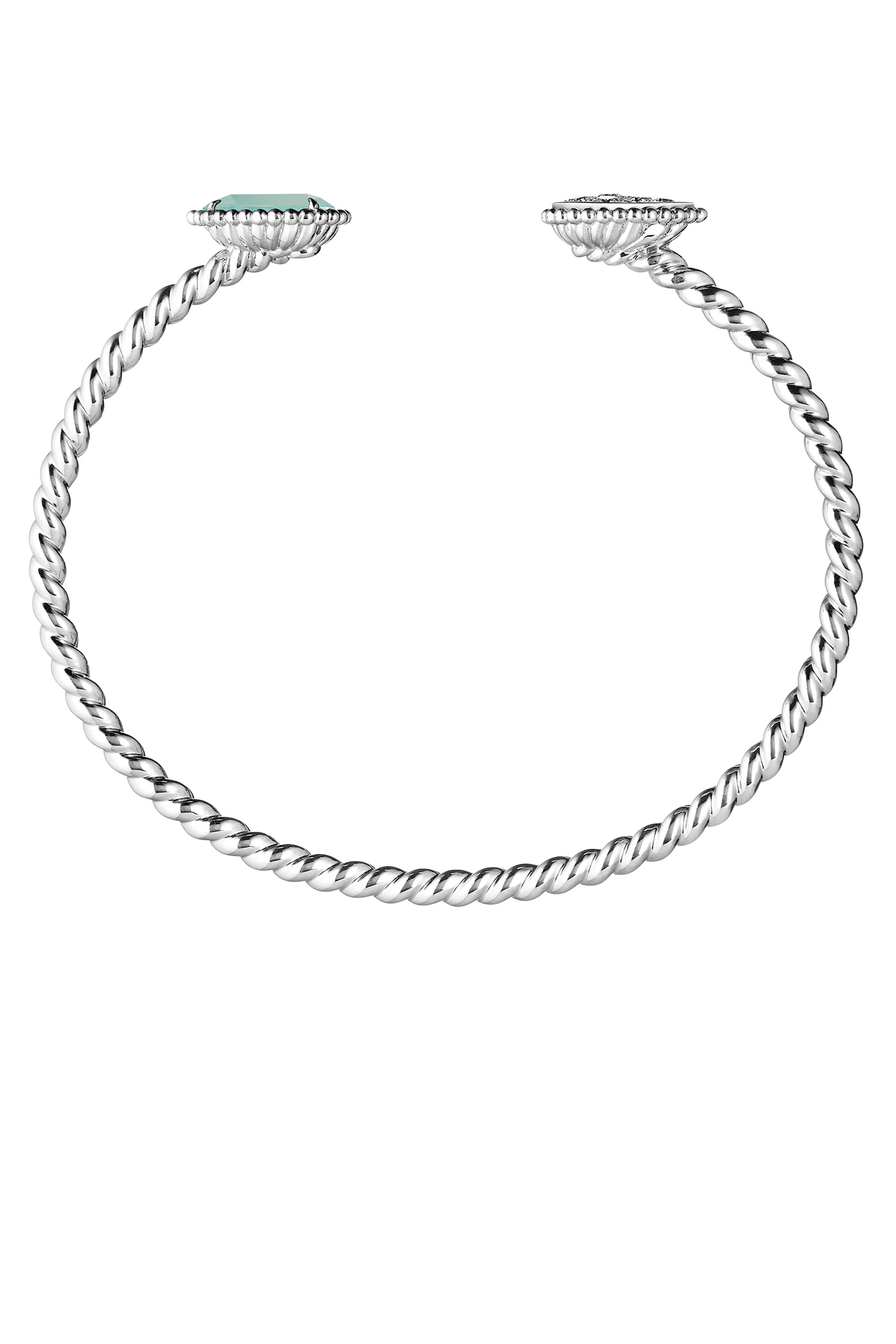 Serpent Boh&egrave;me Double Motif Bracelet, Set With An Aquaprase, Paved With Diamonds, 18k White Gold
