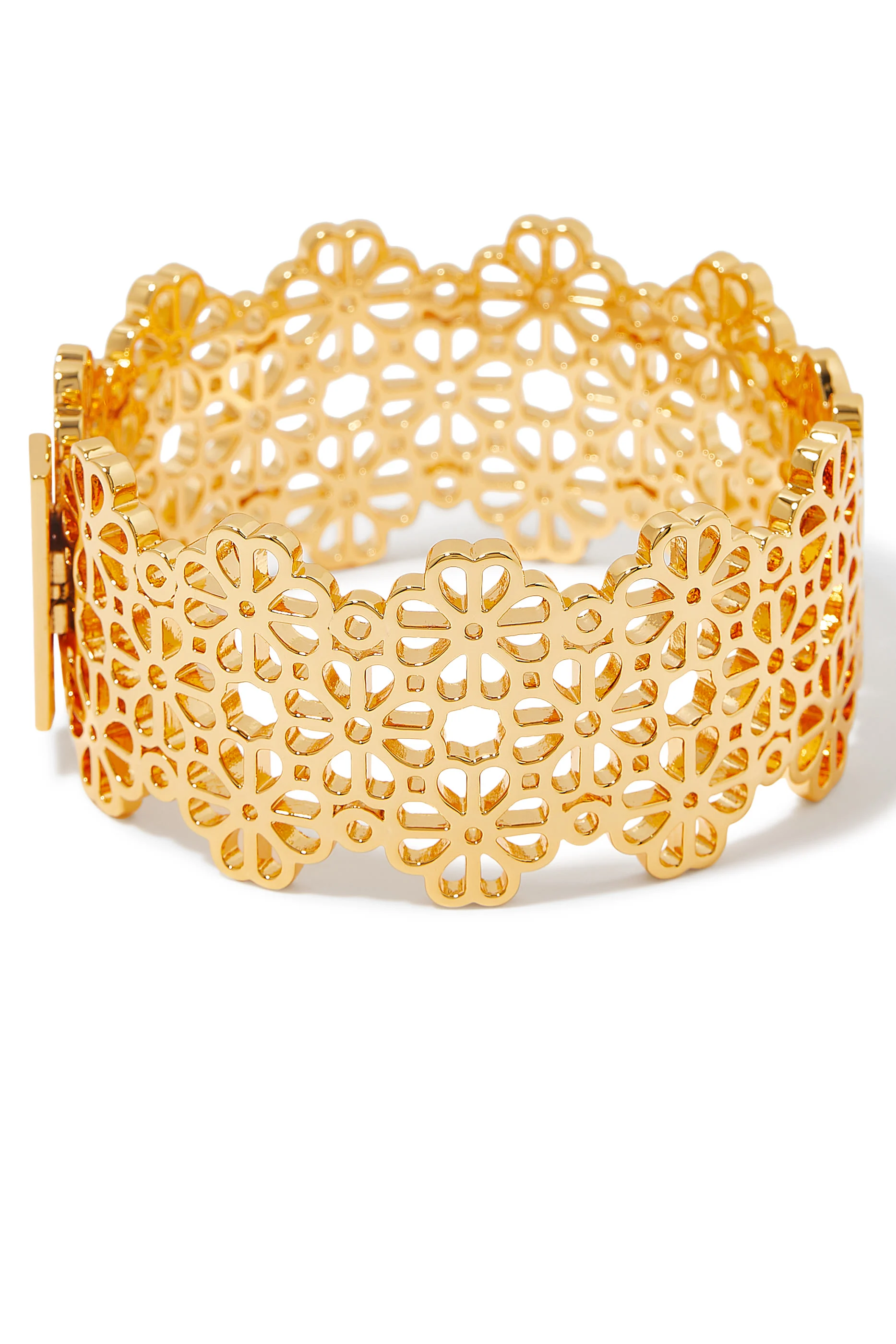 Spade Flower Lace Statement Bangle, Plated Metal, Steel  Cubic Zirconia