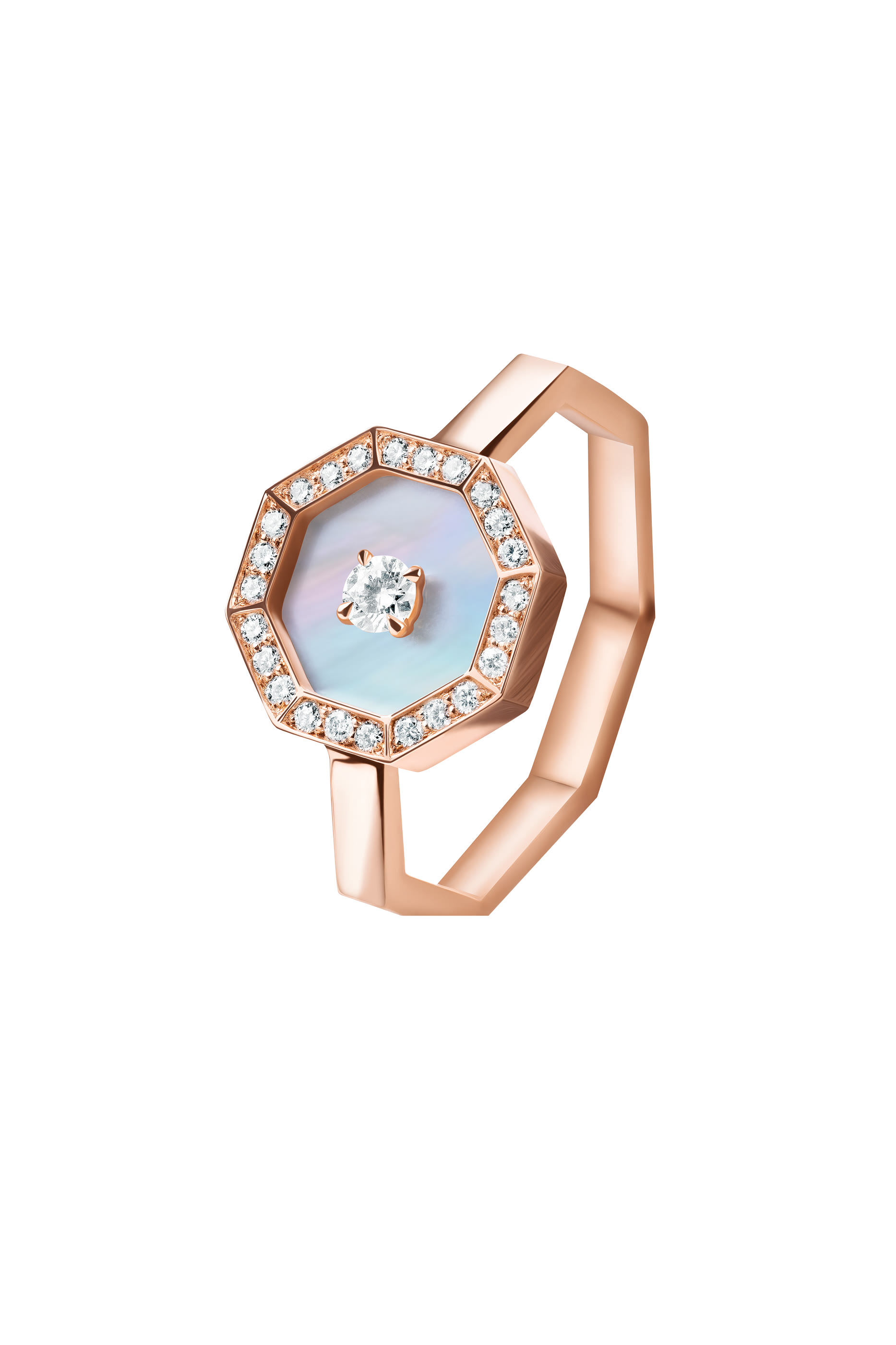 Ahjar Birwaz Ring,18K Rose Gold with Diamonds  Mother of Pearl