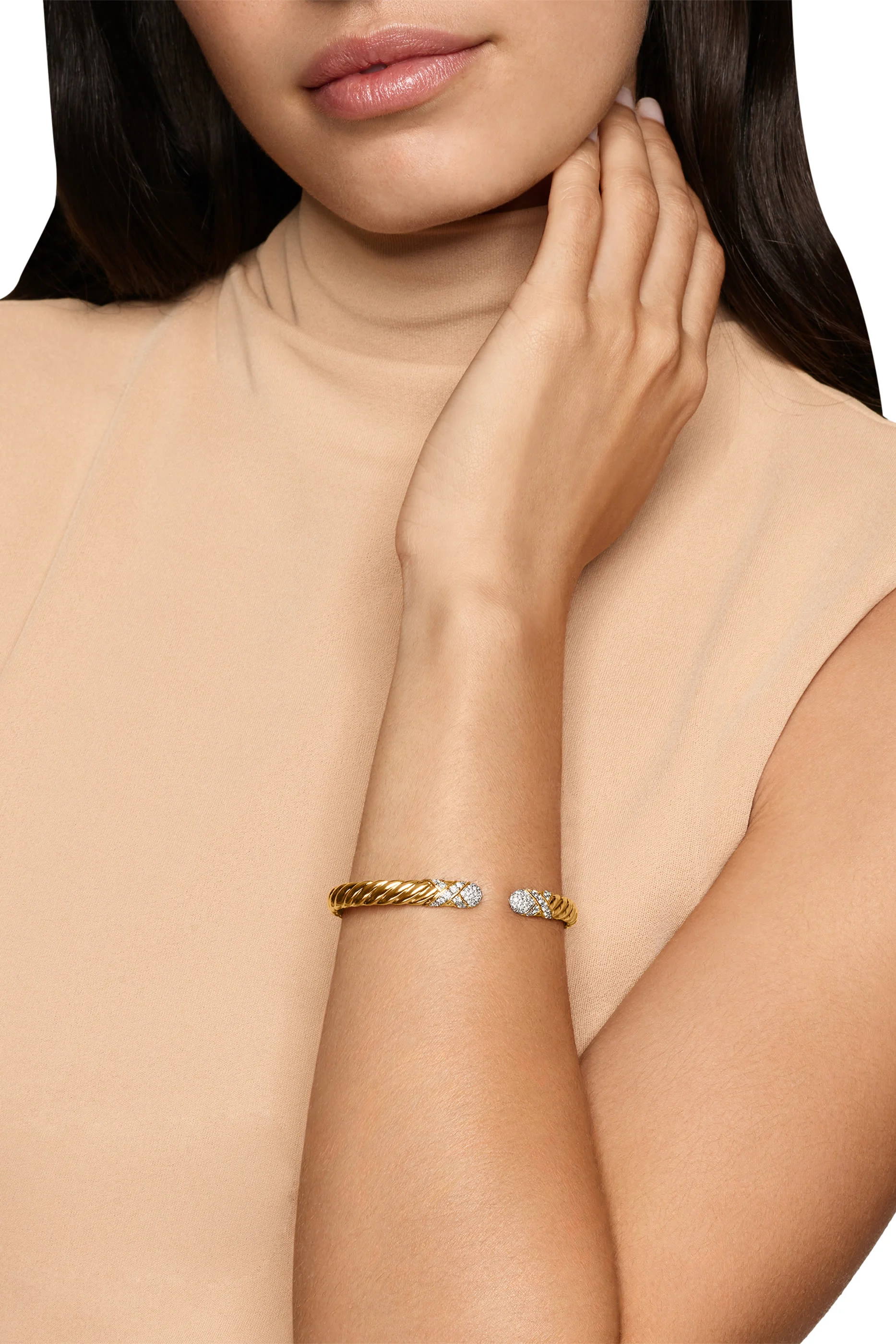 Sculpted Cable X Cuff Bracelet, 18K Yellow Gold  Diamonds