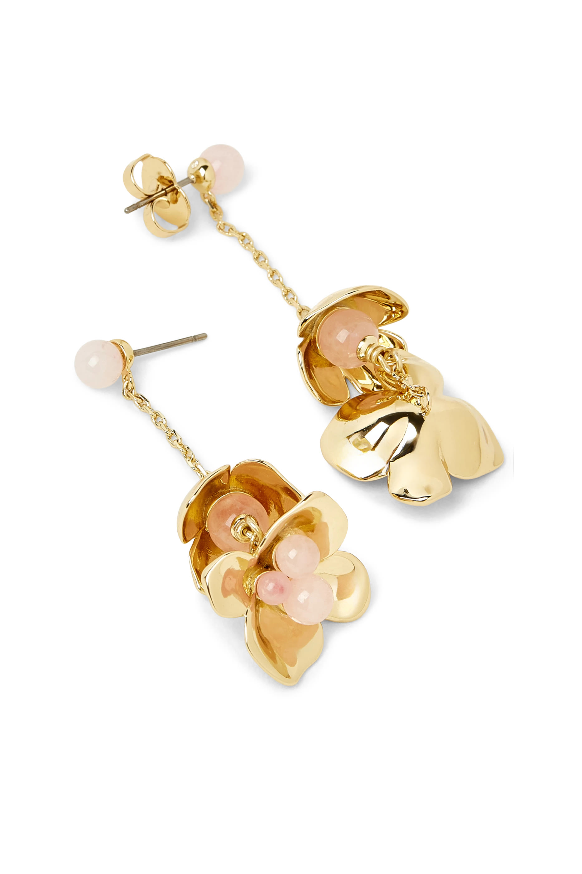 Gilded Garden Linear Earrings, Brass, Titanium Posts  Cubic Zirconia, Glass Stone