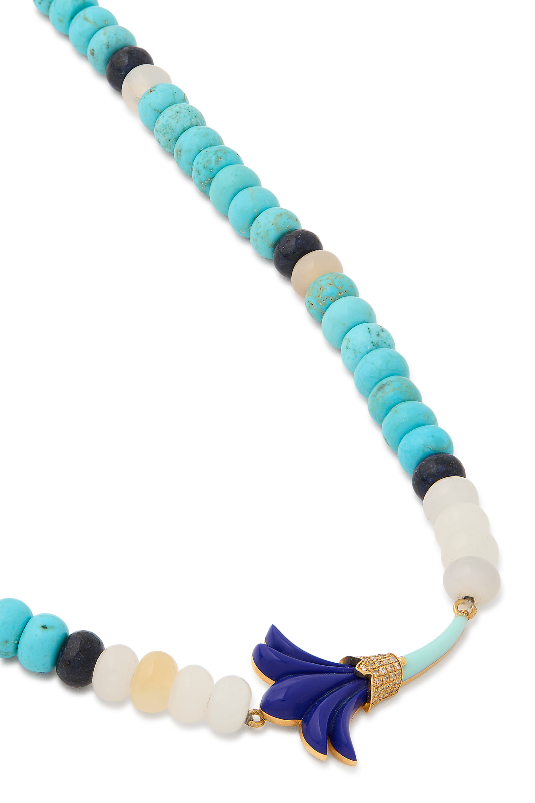 Beaded Psychedeliah Necklace, 18K Yellow Gold, Beads  White Diamonds