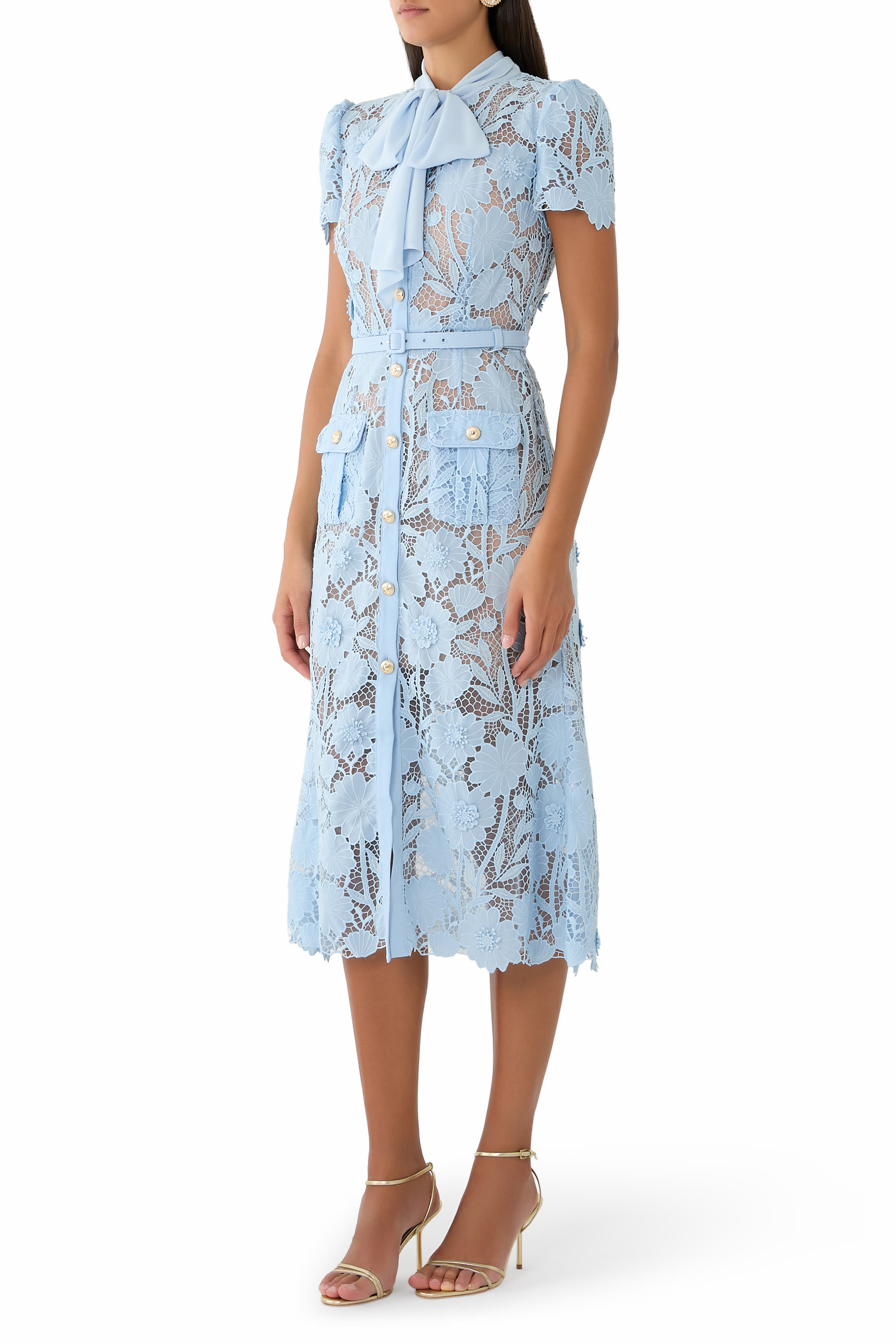 Lace Tie Neck Midi Dress