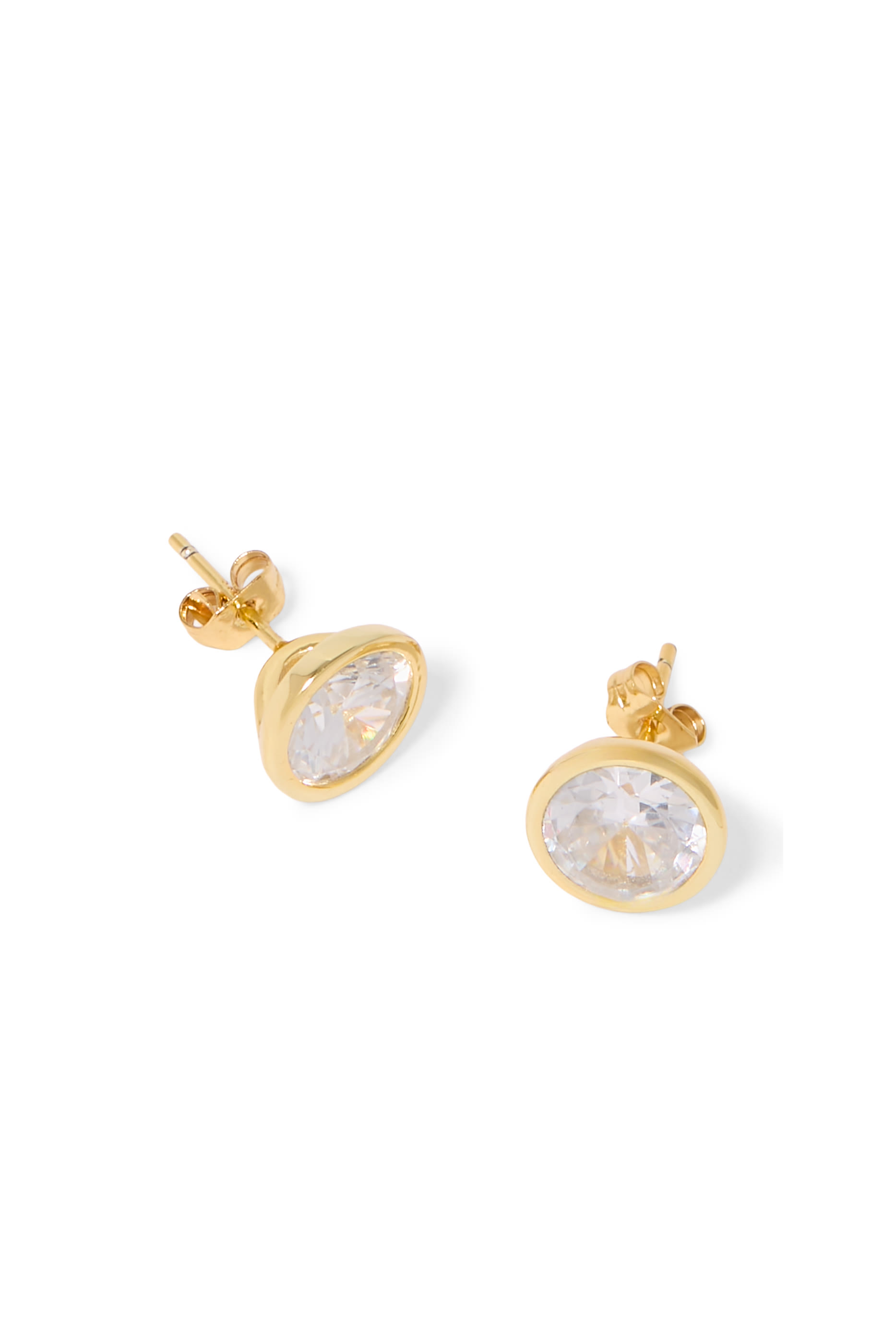 Solitaire Bezel Stud Earrings, 14k Vermeil on Sterling Silve  Cubic Zirconia