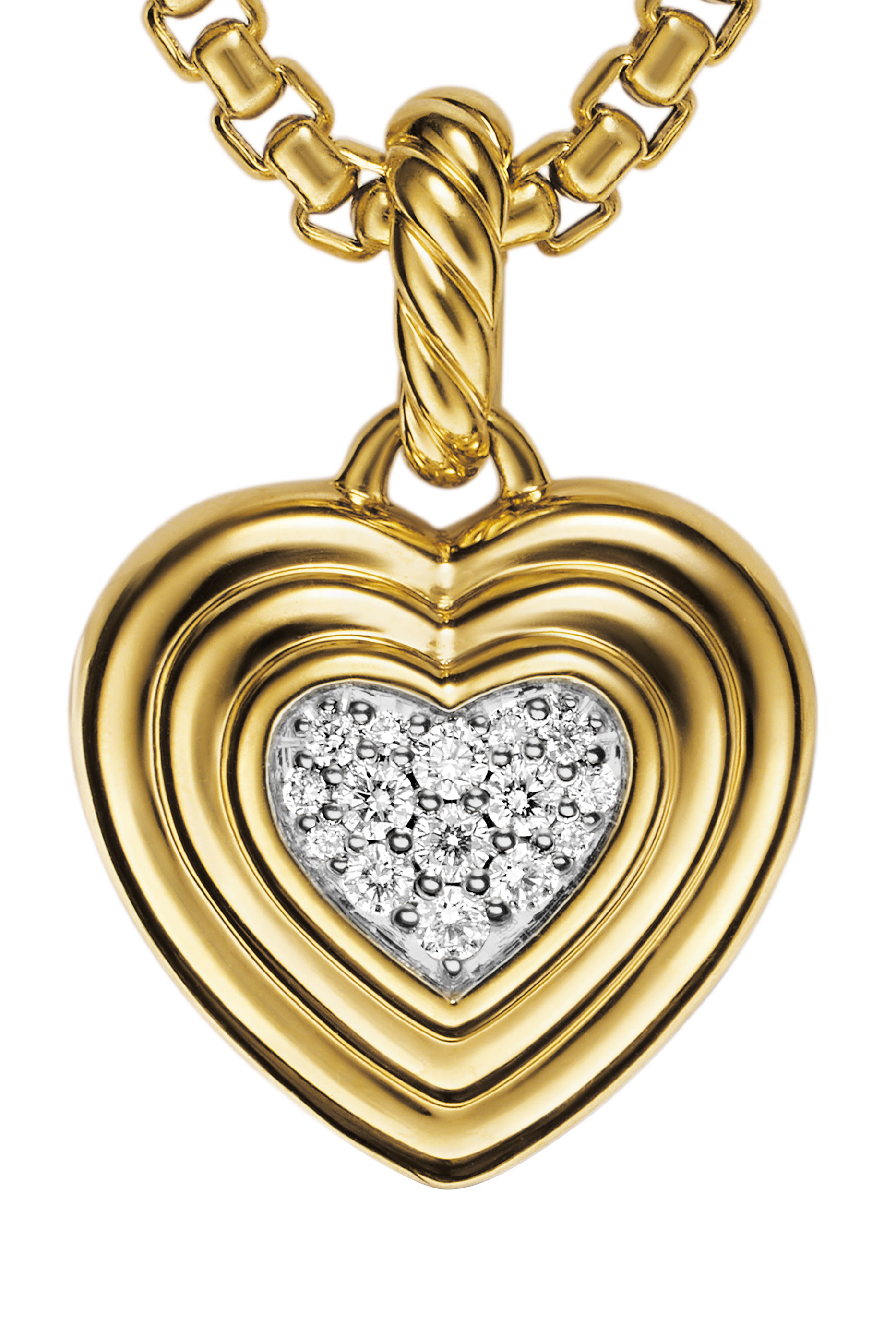 Puffy Heart Pendant, 18K Yellow Gold  Diamonds
