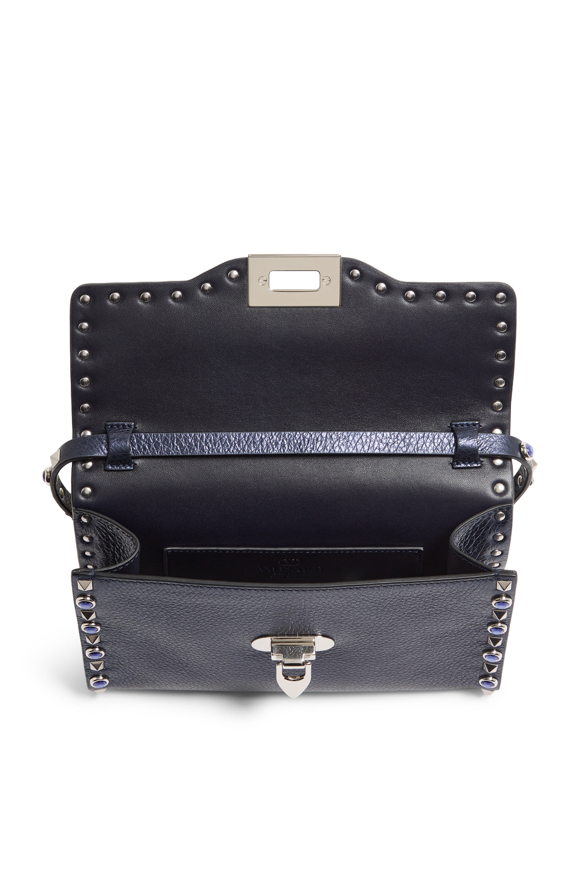  Rockstud Small Shoulder Bag in Laminated Calfskin with Cabochon Stones