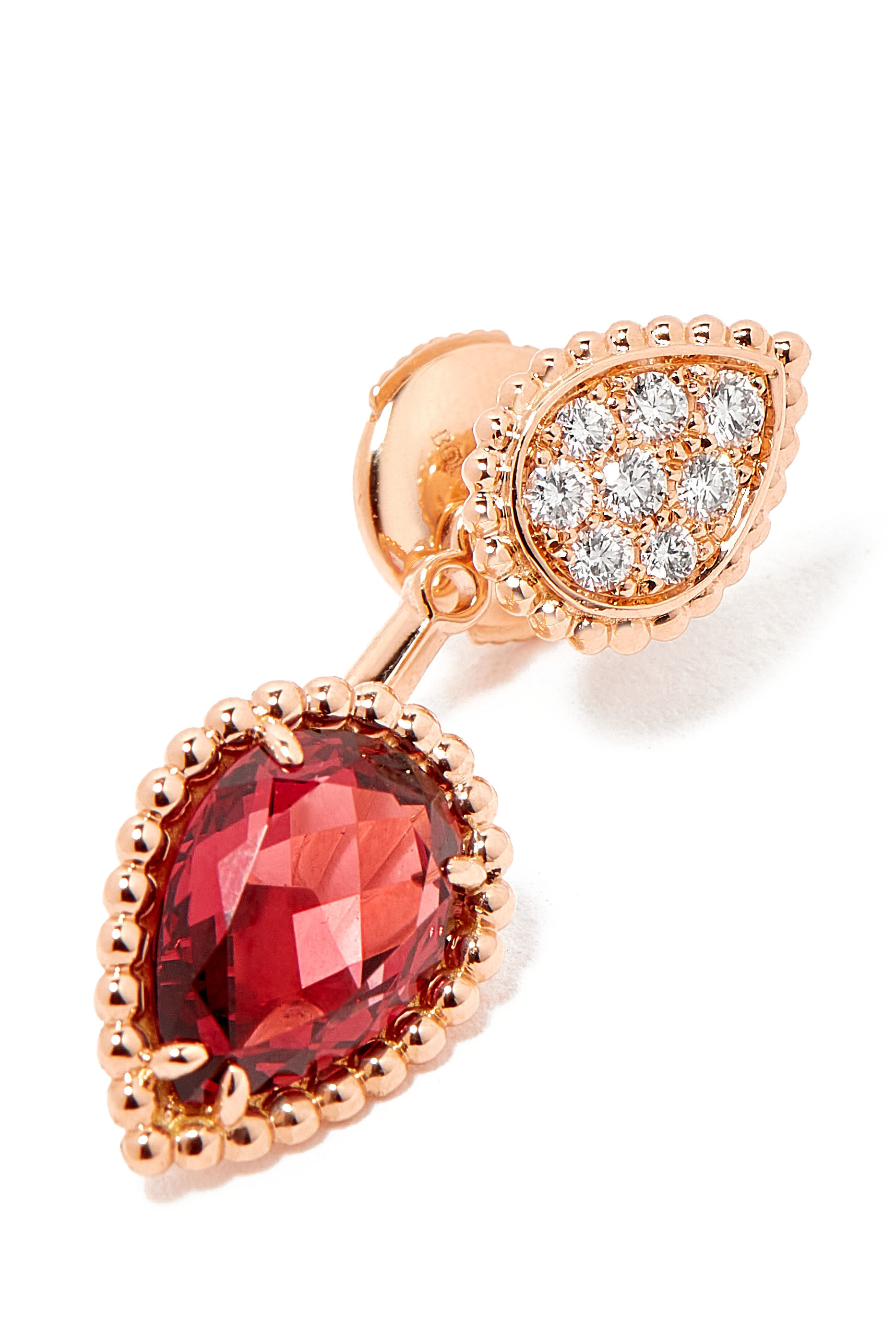 Serpent Boh&egrave;me Double Motif Single Stud Earring, 18k Yellow Gold with Diamonds  Rhodolite
