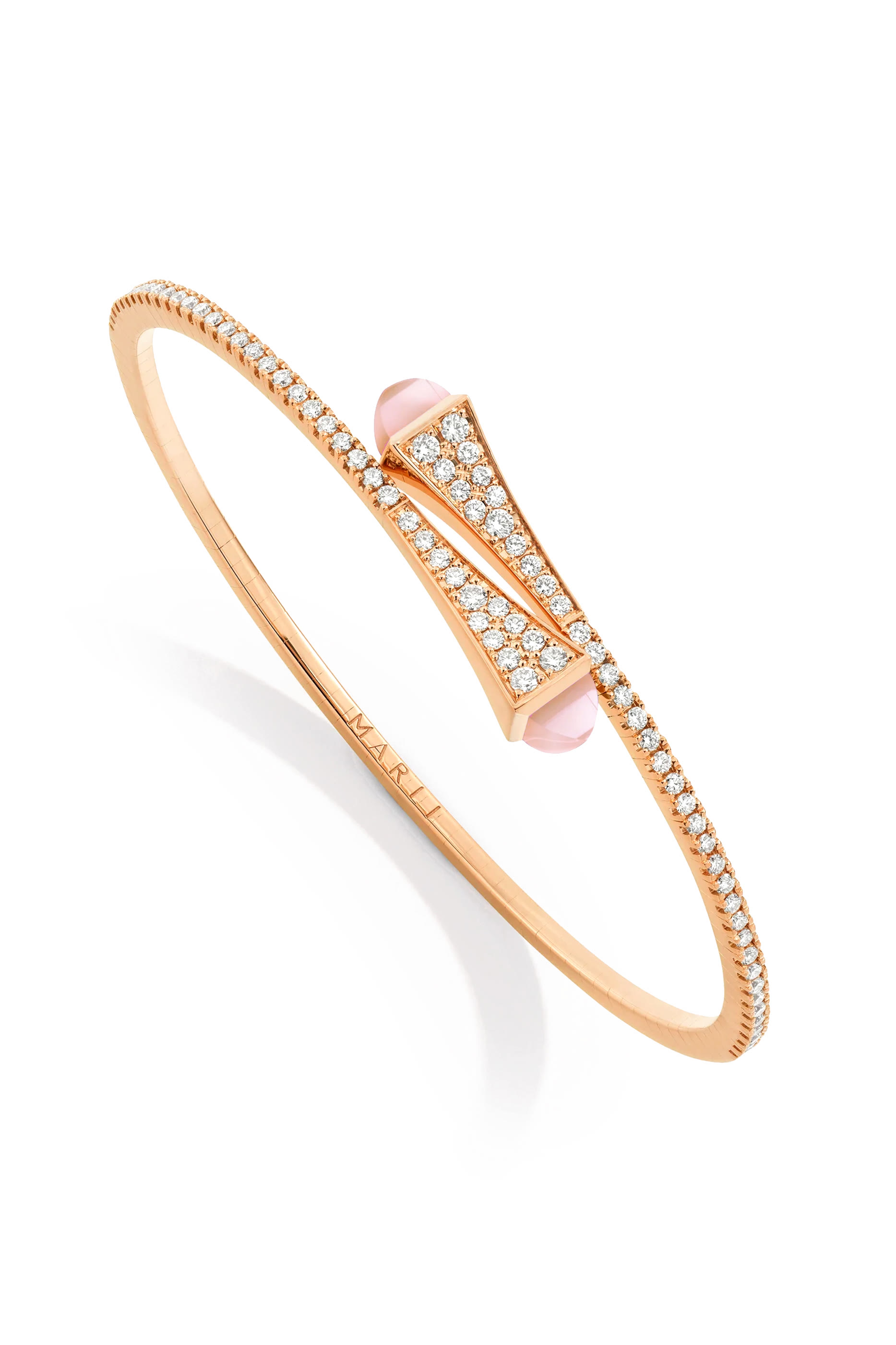 Cleo Slim Bangle, 18k Rose Gold with Pink Quartz  Diamonds