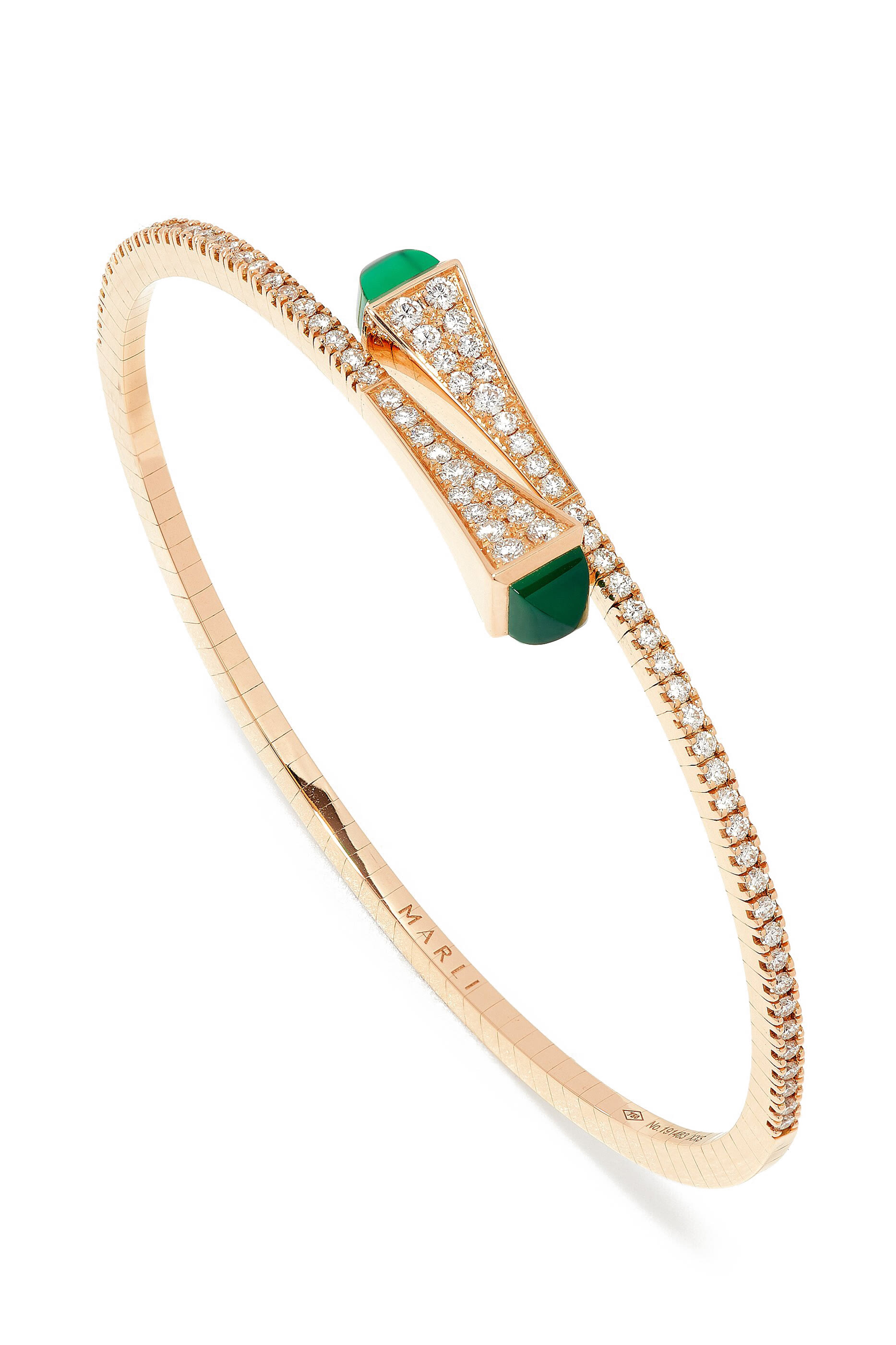 Cleo Slim Slip-on Bracelet, 18k Yellow Gold with Green Agate  Diamond