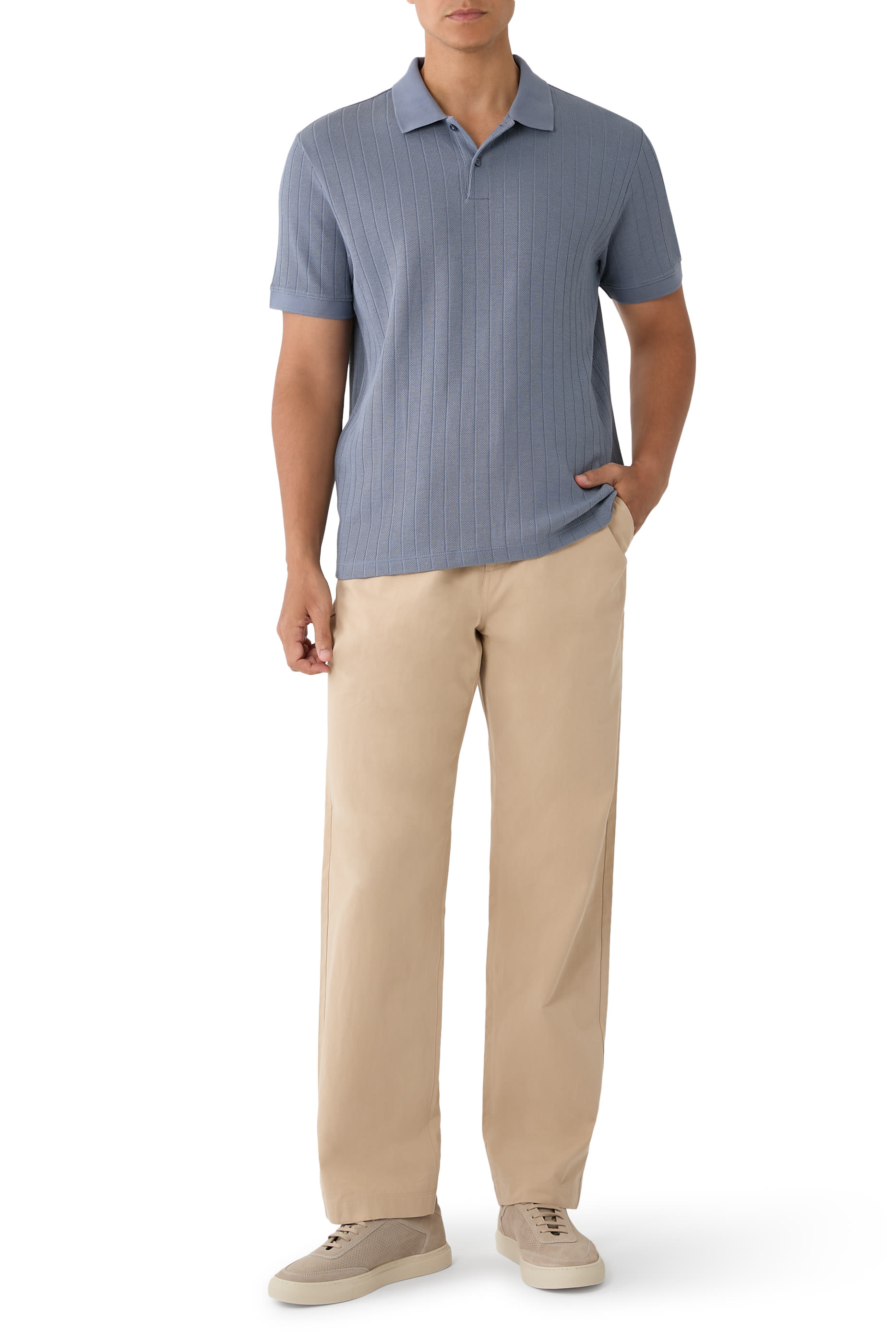 Drop-Needle Stripe Pima Cotton Polo Shirt