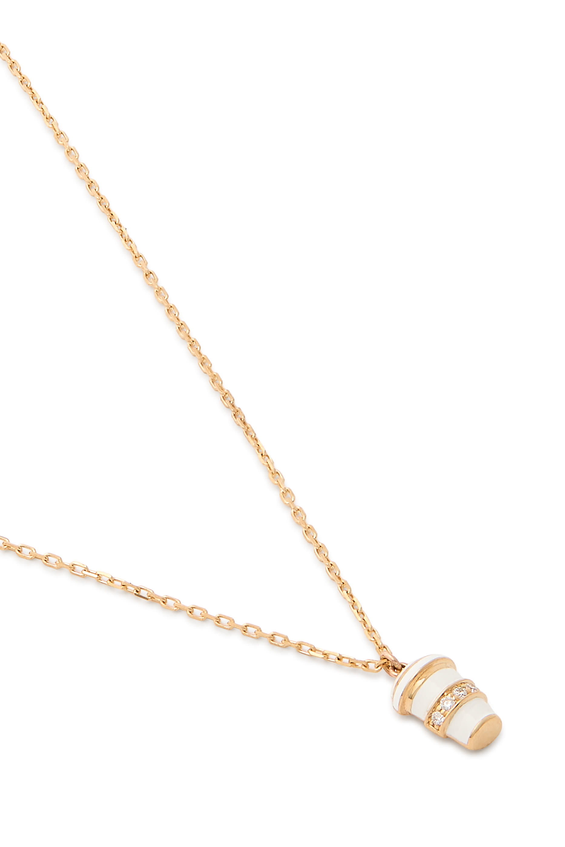 Coffee Mini Necklace, 18k Yellow Gold with Enamel  Diamonds