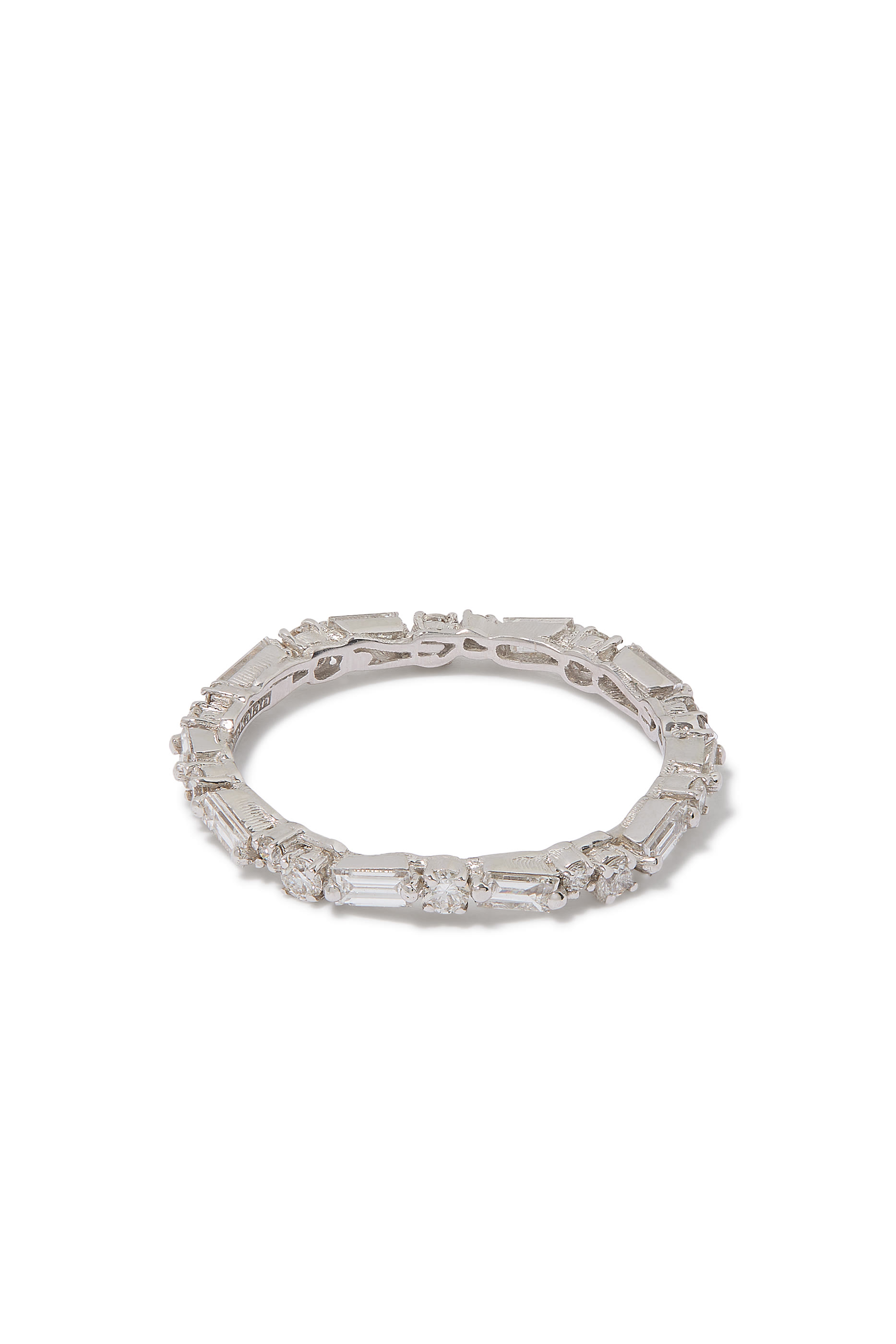 Alternating Baguette and Round Diamond Eternity Ring, 18k White Gold  Diamonds