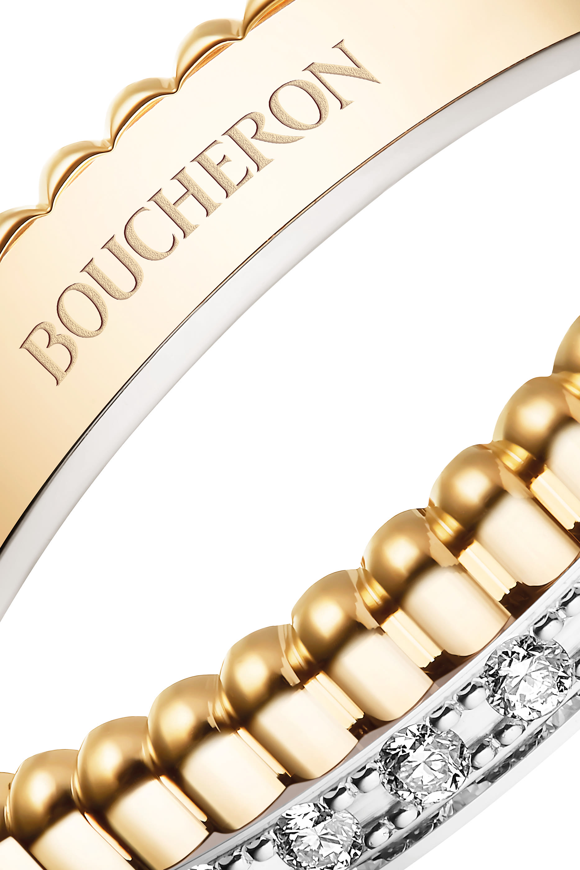 Quatre Radiant Edition Grosgrain Wedding Band, Paved With Diamonds, In Yellow Gold And White Gold