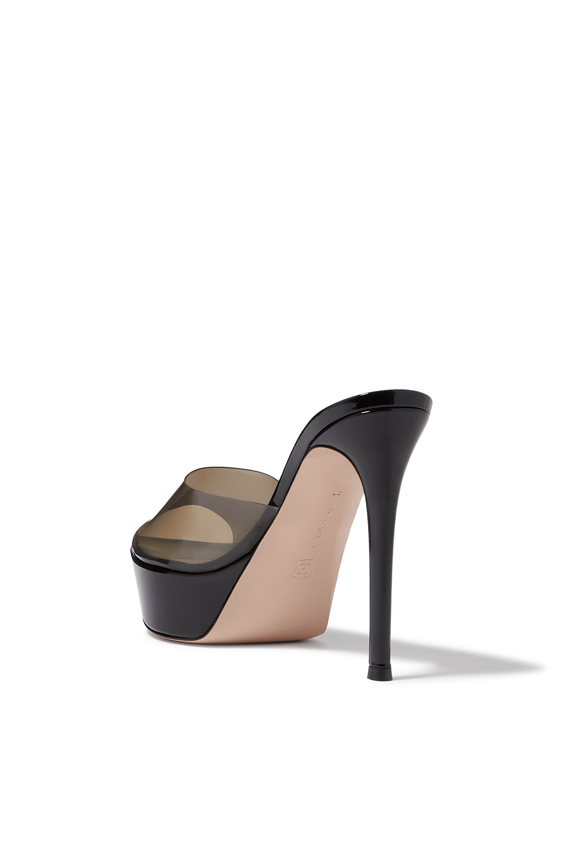 Betty 85 Platform Mules in Plexi and Leather
