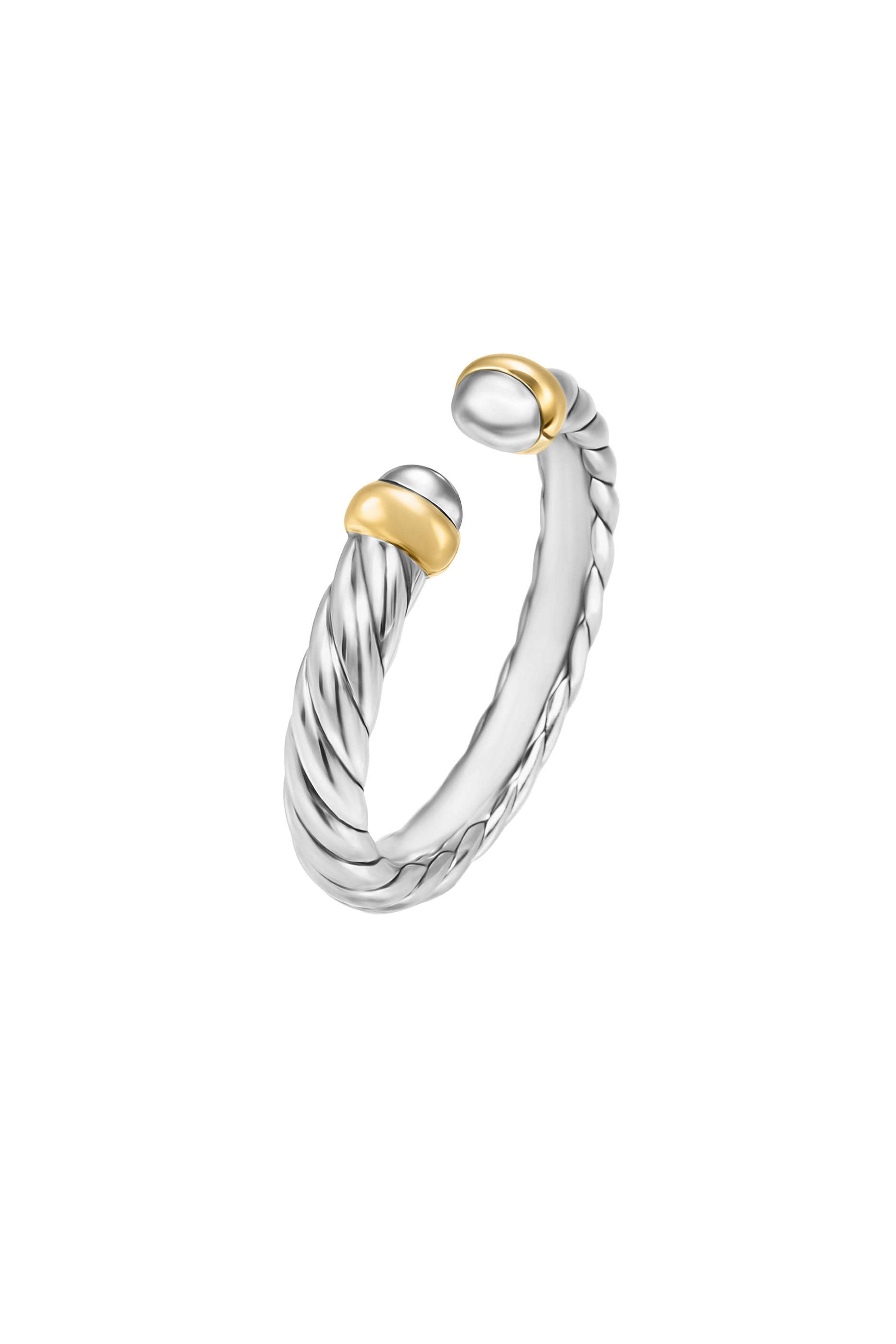 Petite Cable Open Ring, Sterling Silver with 14K Yellow Gold  Pearls