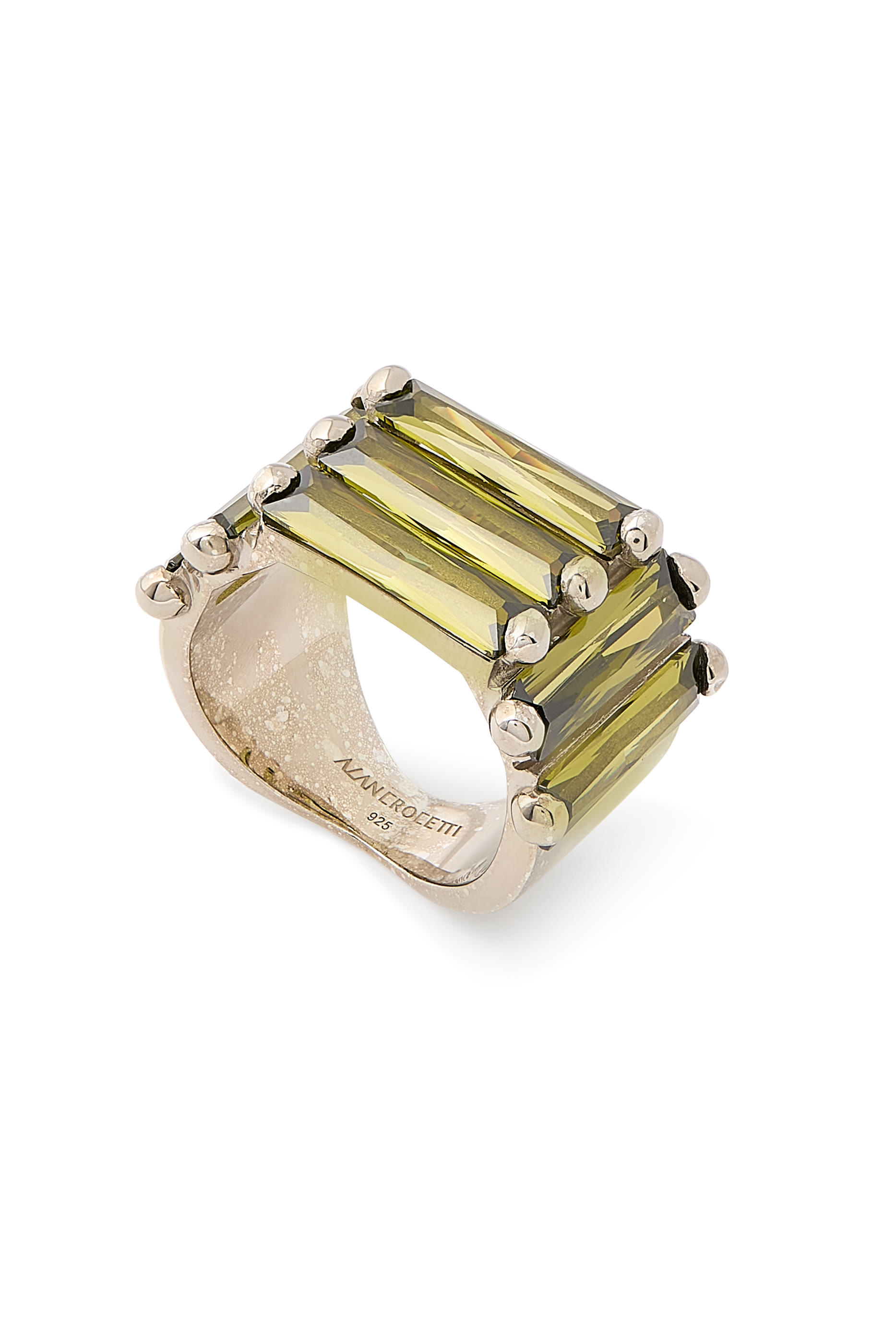Crystallised Armour Ring, 925 Sterling Silver  Zirconia Baguettes