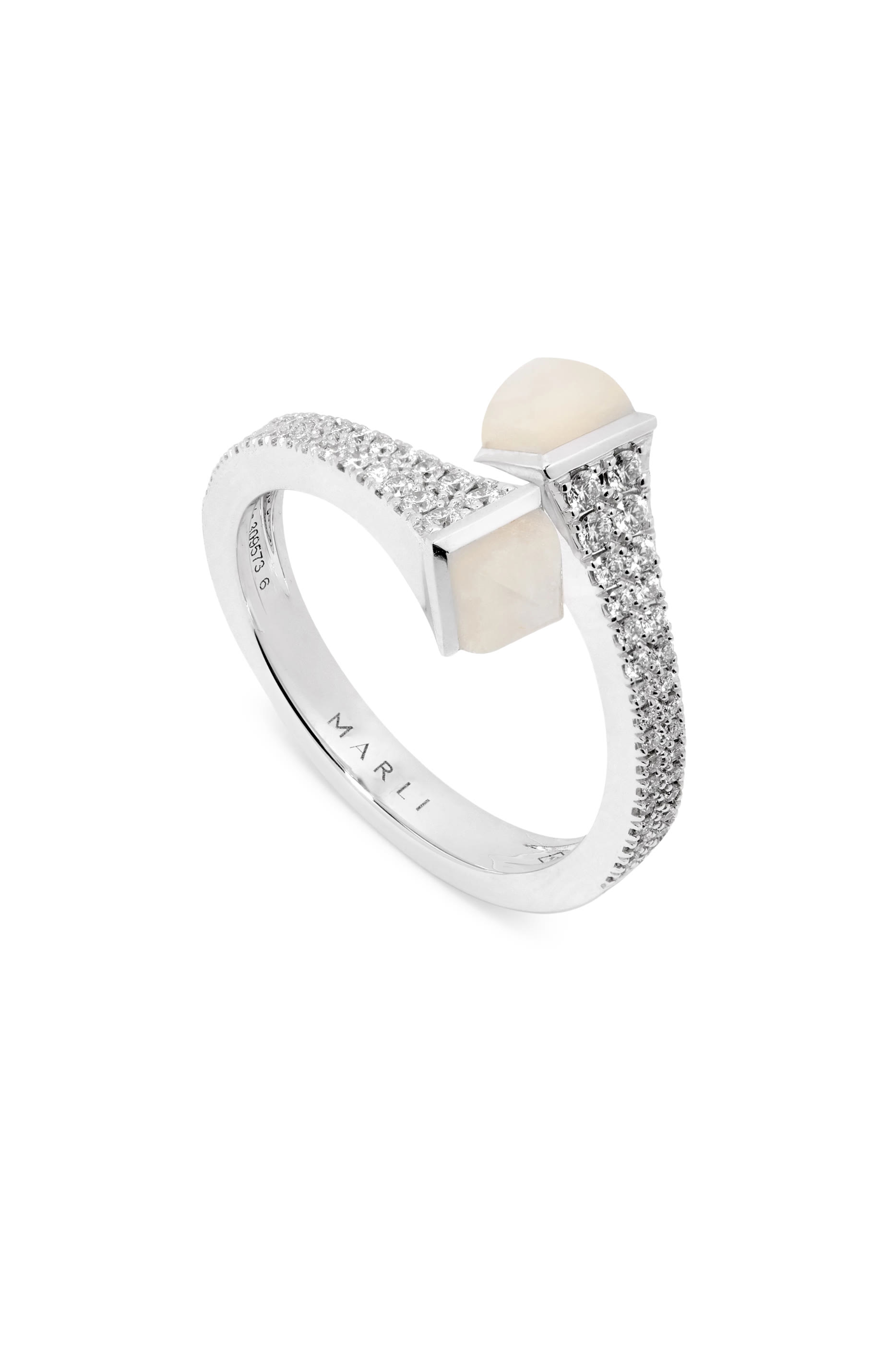 Cleo Diamond Slim Ring, 18K White Gold, Diamonds  Moonstone
