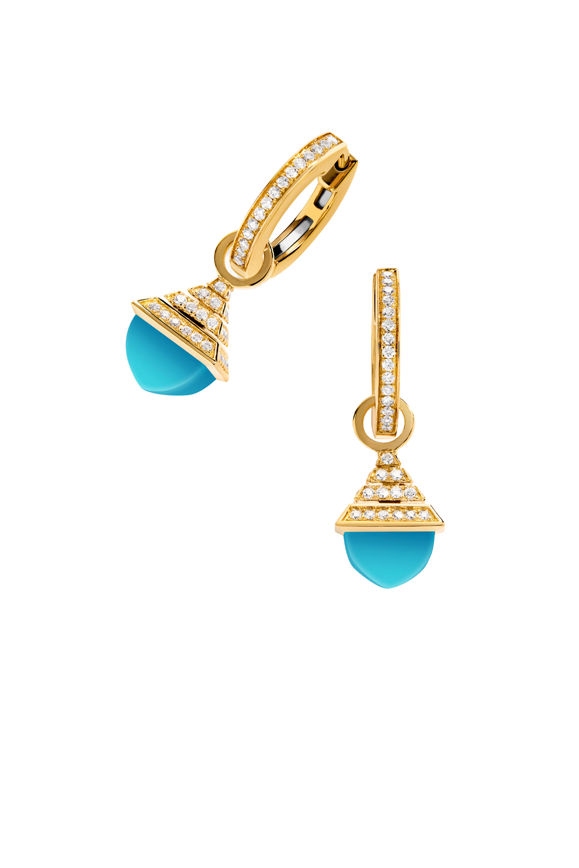 Cleo Mini Rev Earrings, 18k Yellow Gold with Turquoise  Diamonds