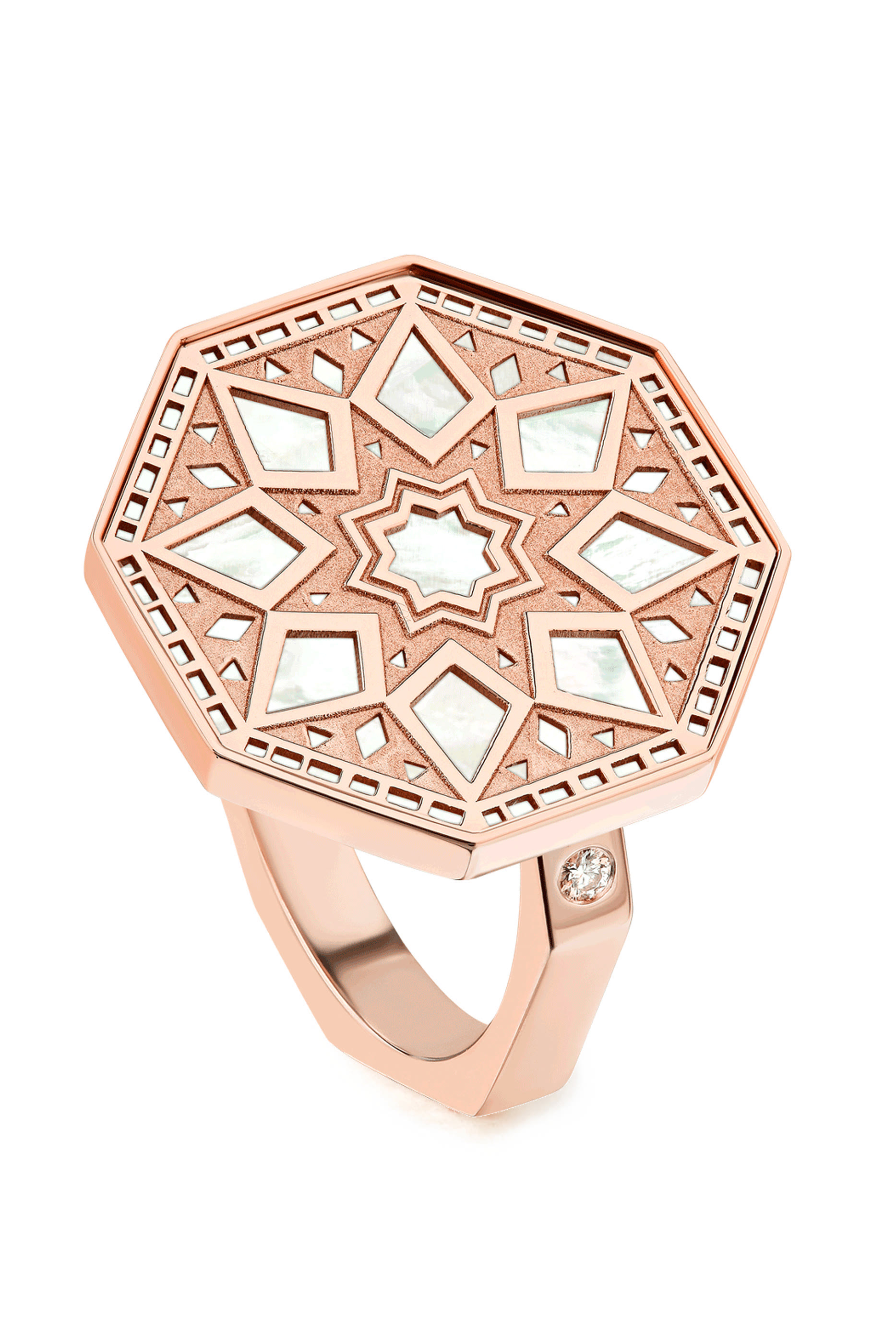 Classic Turath Ring, 18k Pink Gold  Mother-of-Pearl, Diamonds