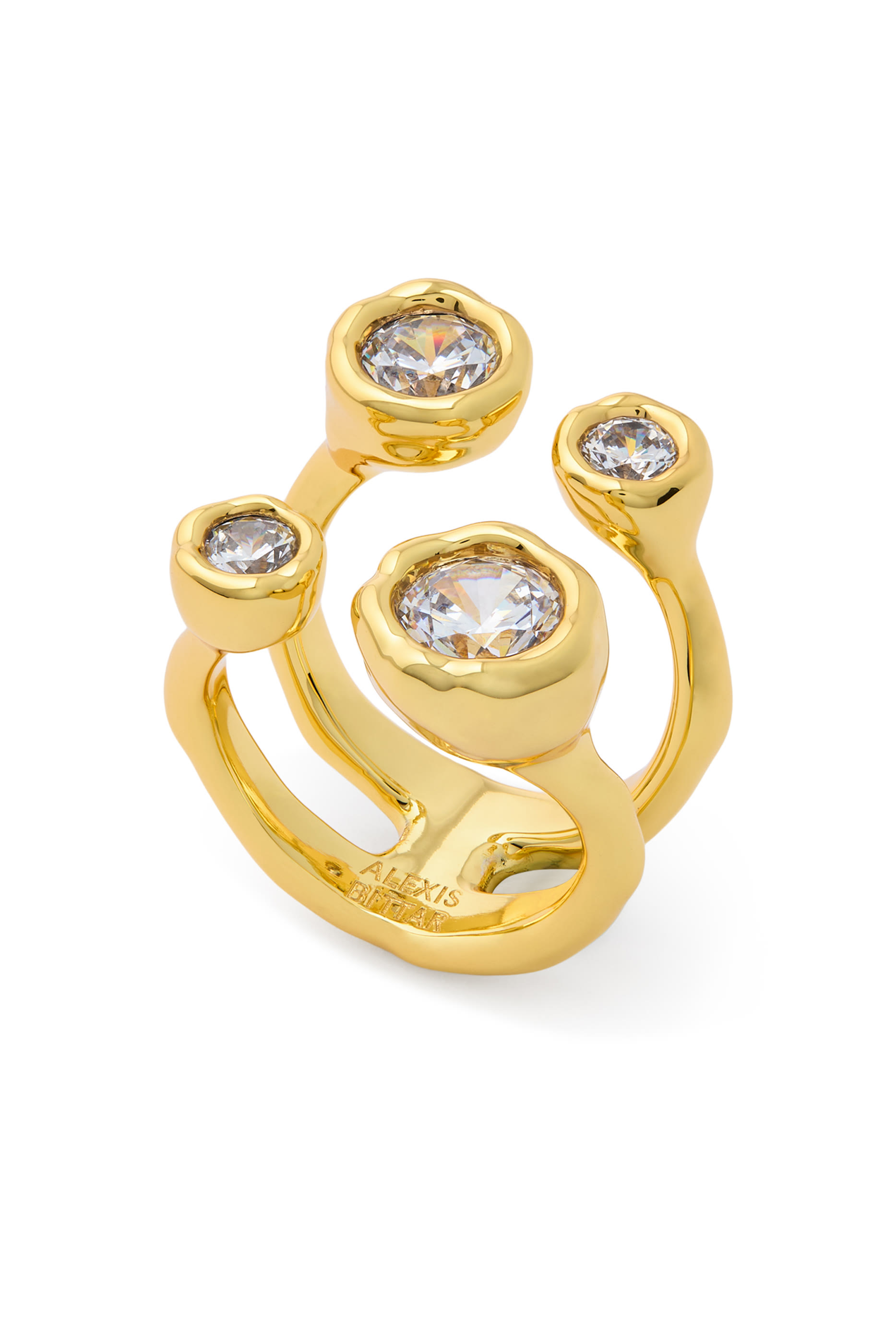 Asterales Open Ring, 14k Gold Plated Brass  Cubic Zirconia