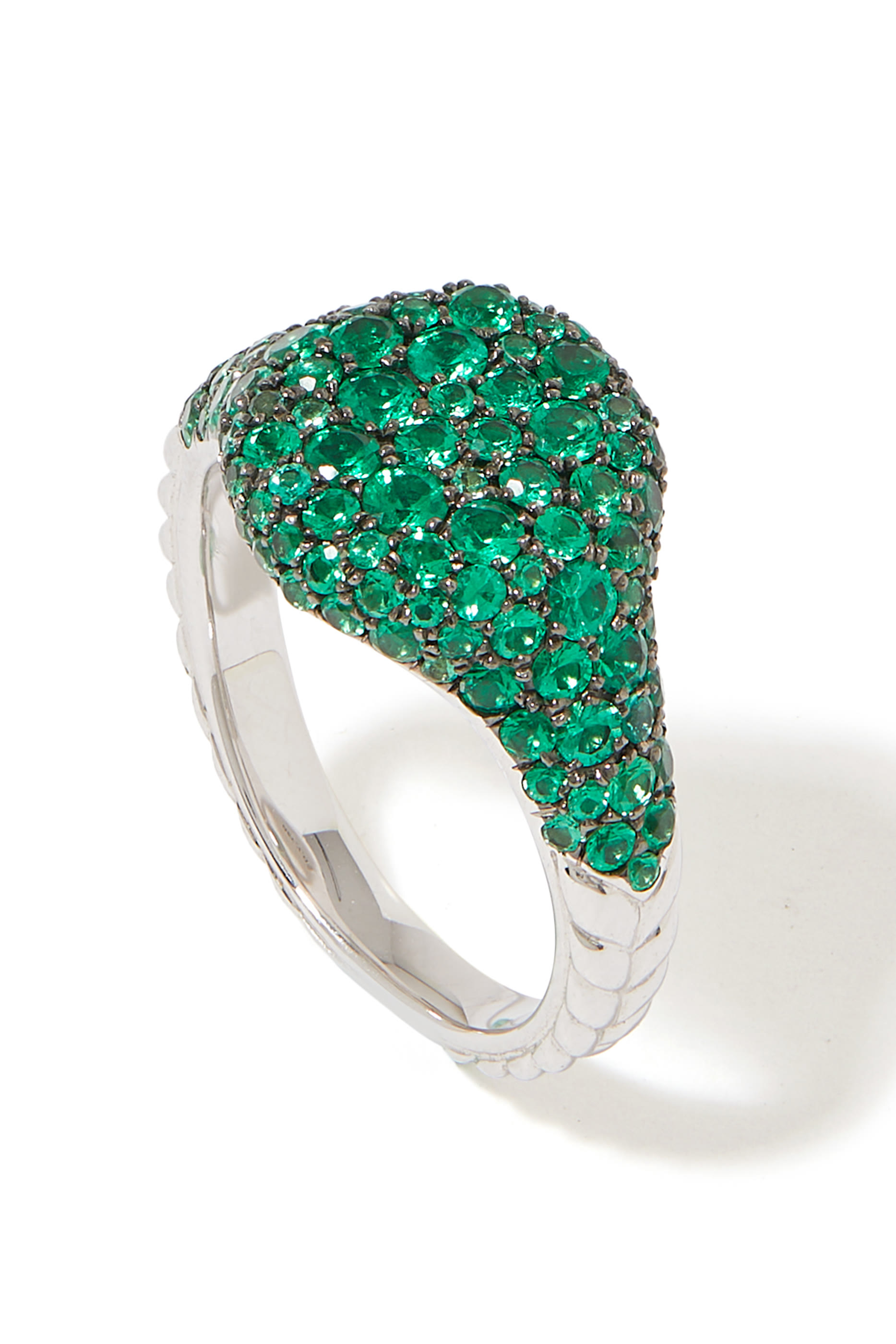 Chevron Mini Pinky Ring, 18k White Gold  Emeralds