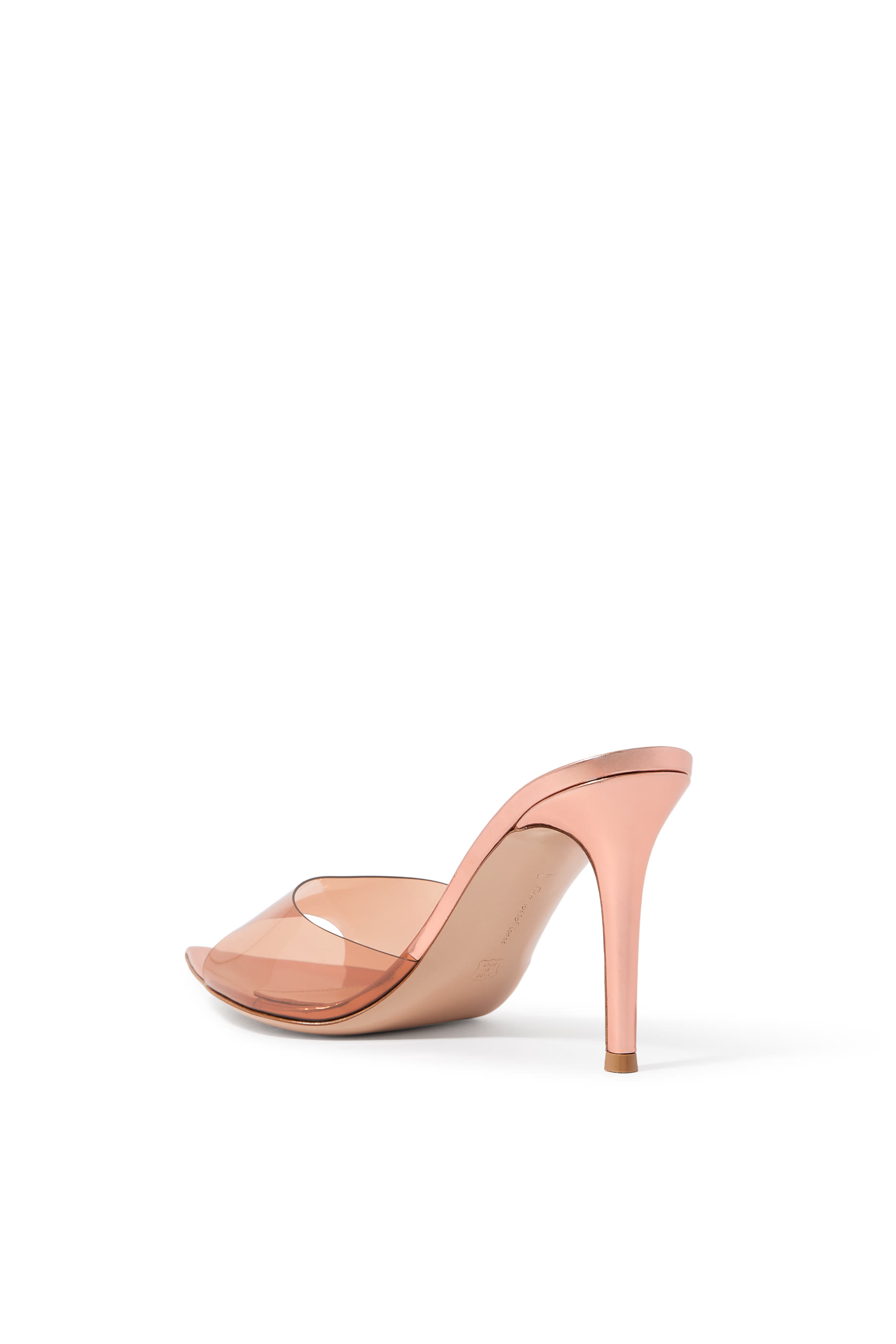 Elle 85 Mules in Plexi  Metallic Leather