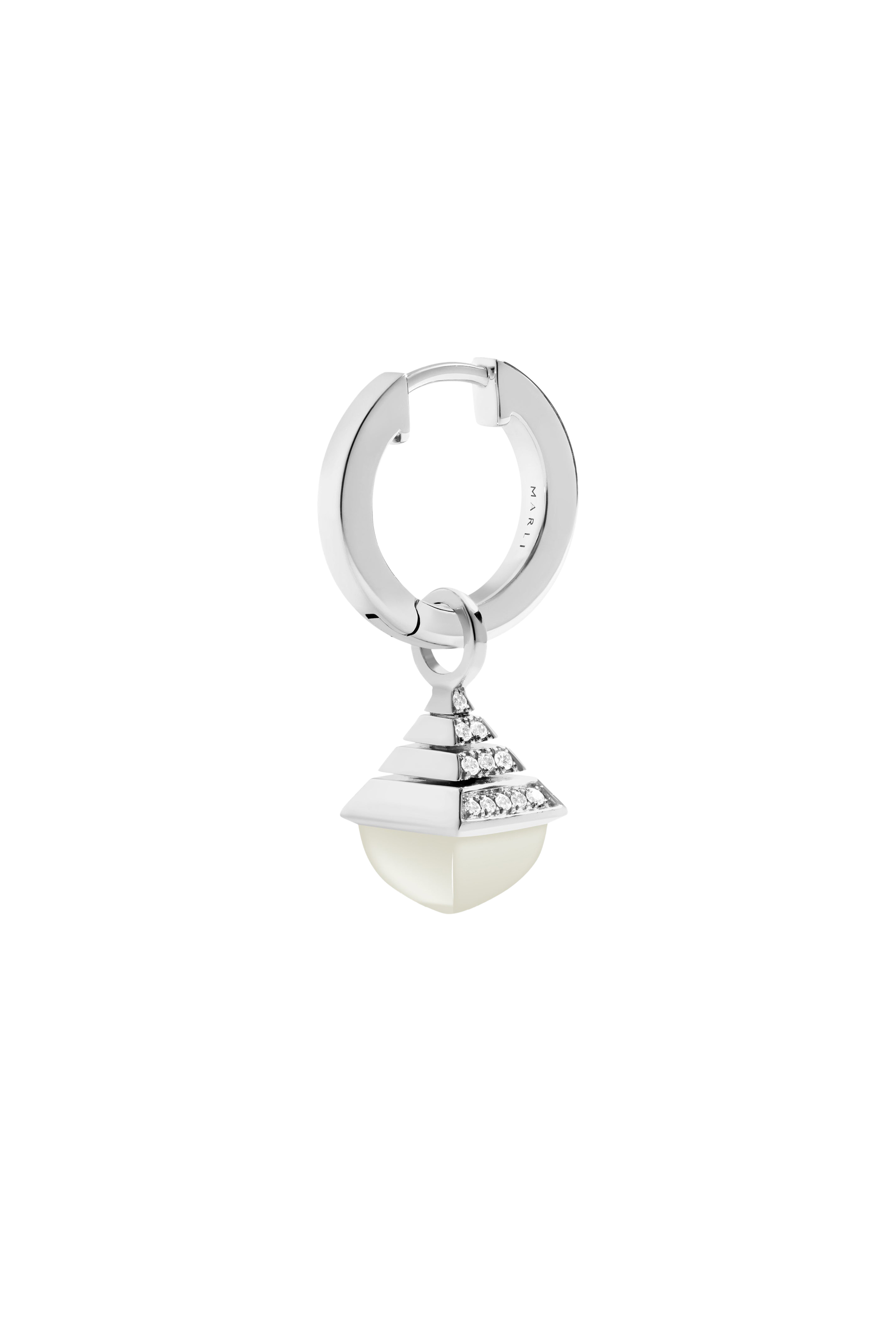 Cleo Rev Mini Drop Earrings, 18K White Gold with Diamonds  White Moon Stone