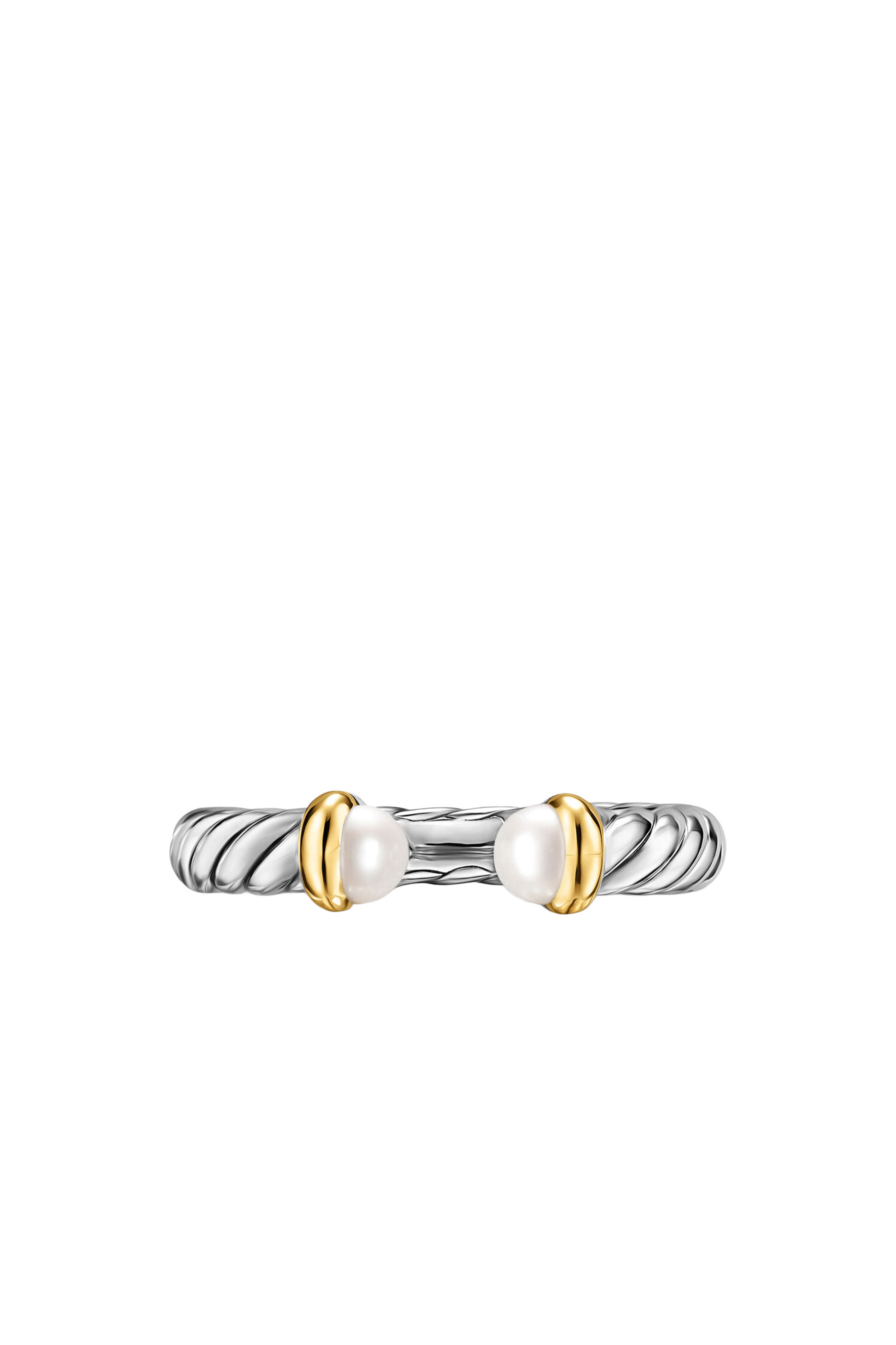 Petite Cable Open Ring, Sterling Silver with 14K Yellow Gold  Pearls