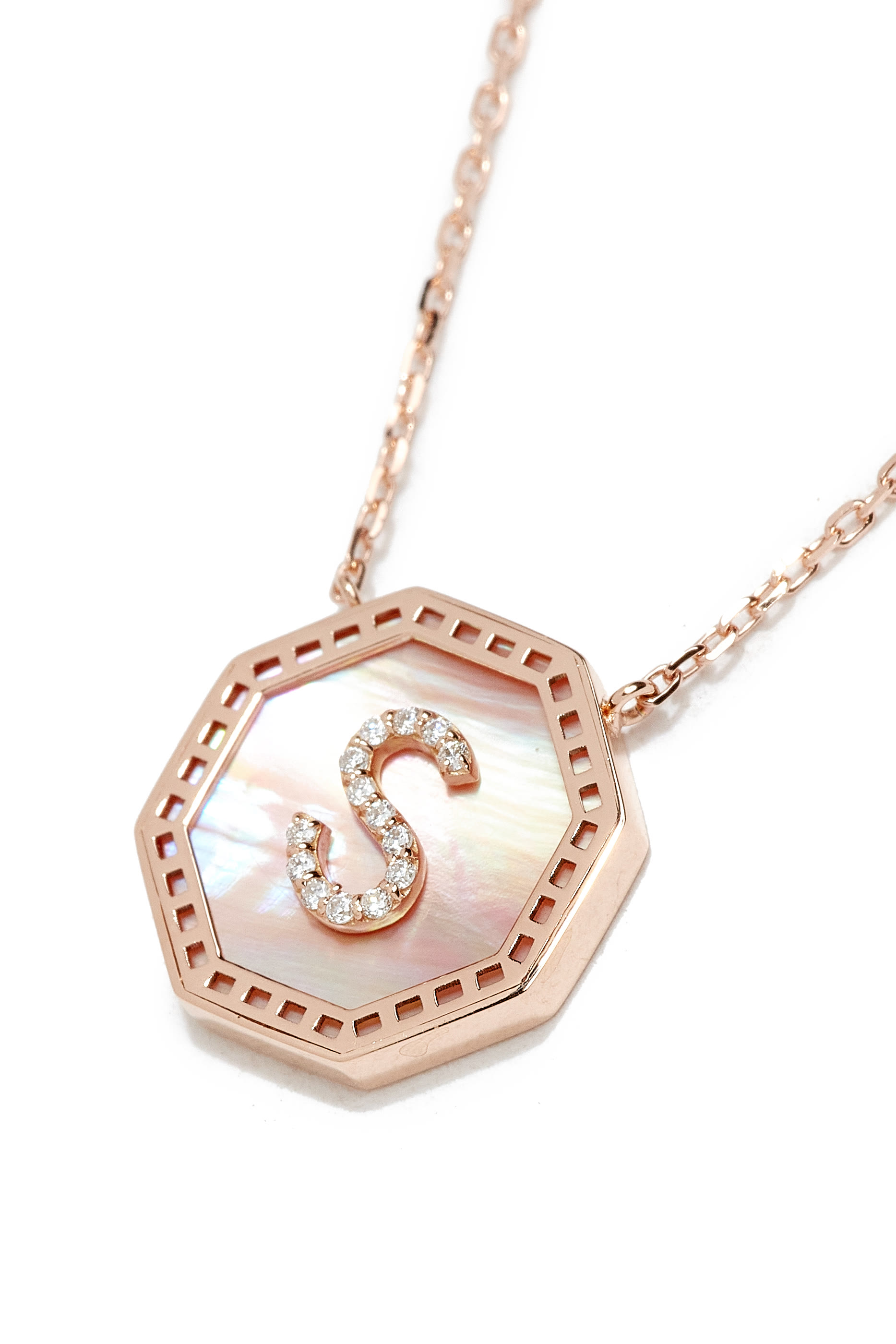  Harf Turath Letter A Pendant Necklace, 18k Rose Gold, Diamonds  Mother of Pearl
