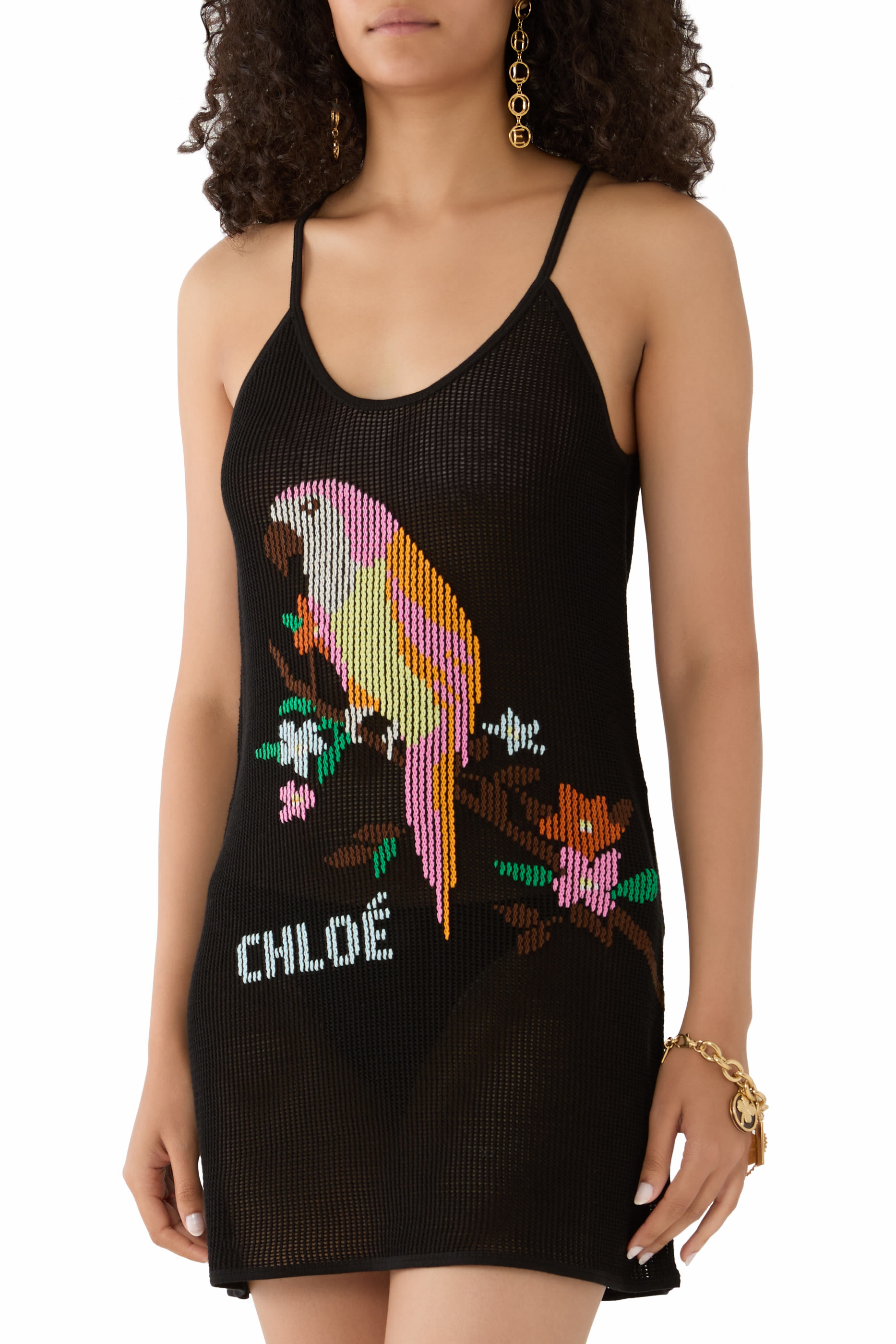 Thin-Strap Fitted Logo Mini Dress
