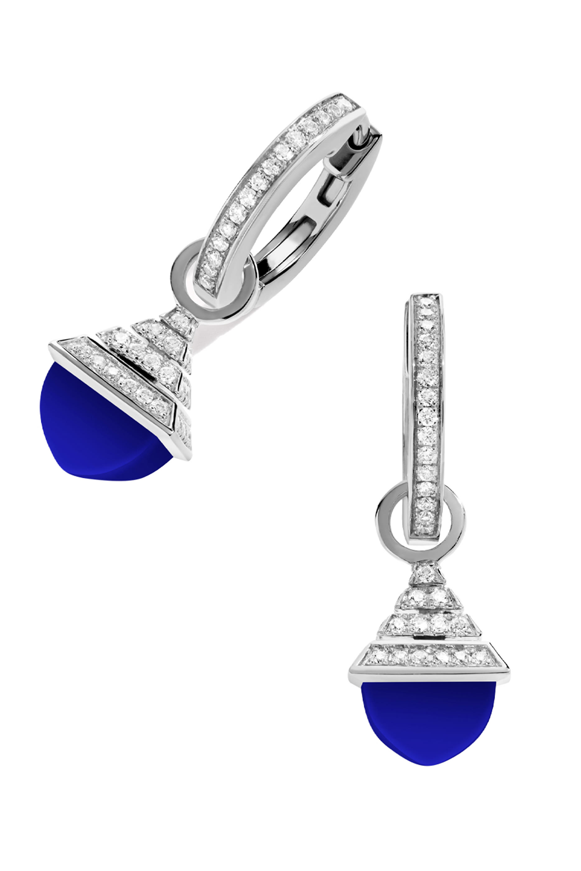 Cleo Mini Rev Drop Earrings, 18k White Gold Lapis Lazuli  Diamonds