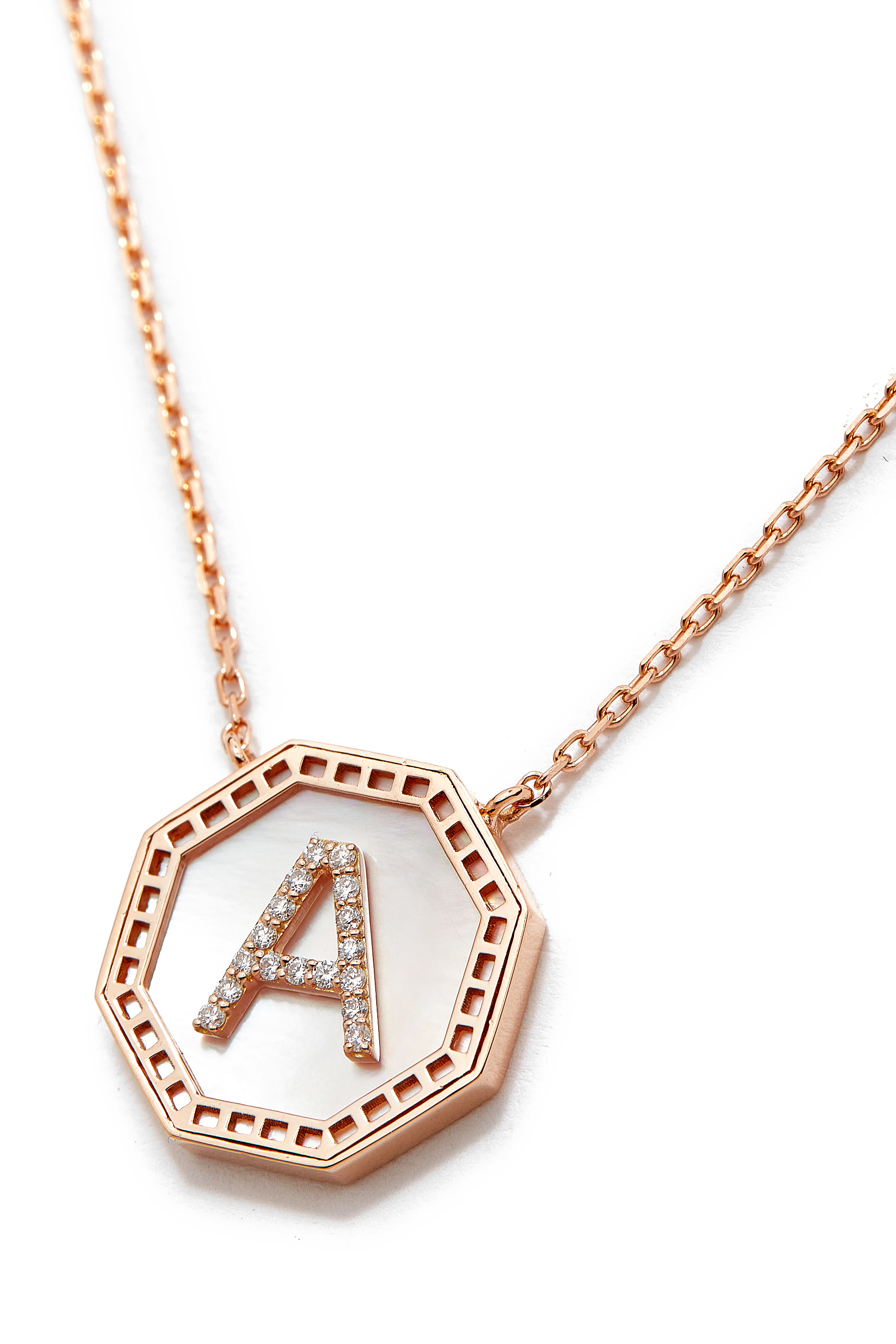  Harf Turath Letter A Pendant Necklace, 18k Rose Gold, Diamonds  Mother of Pearl