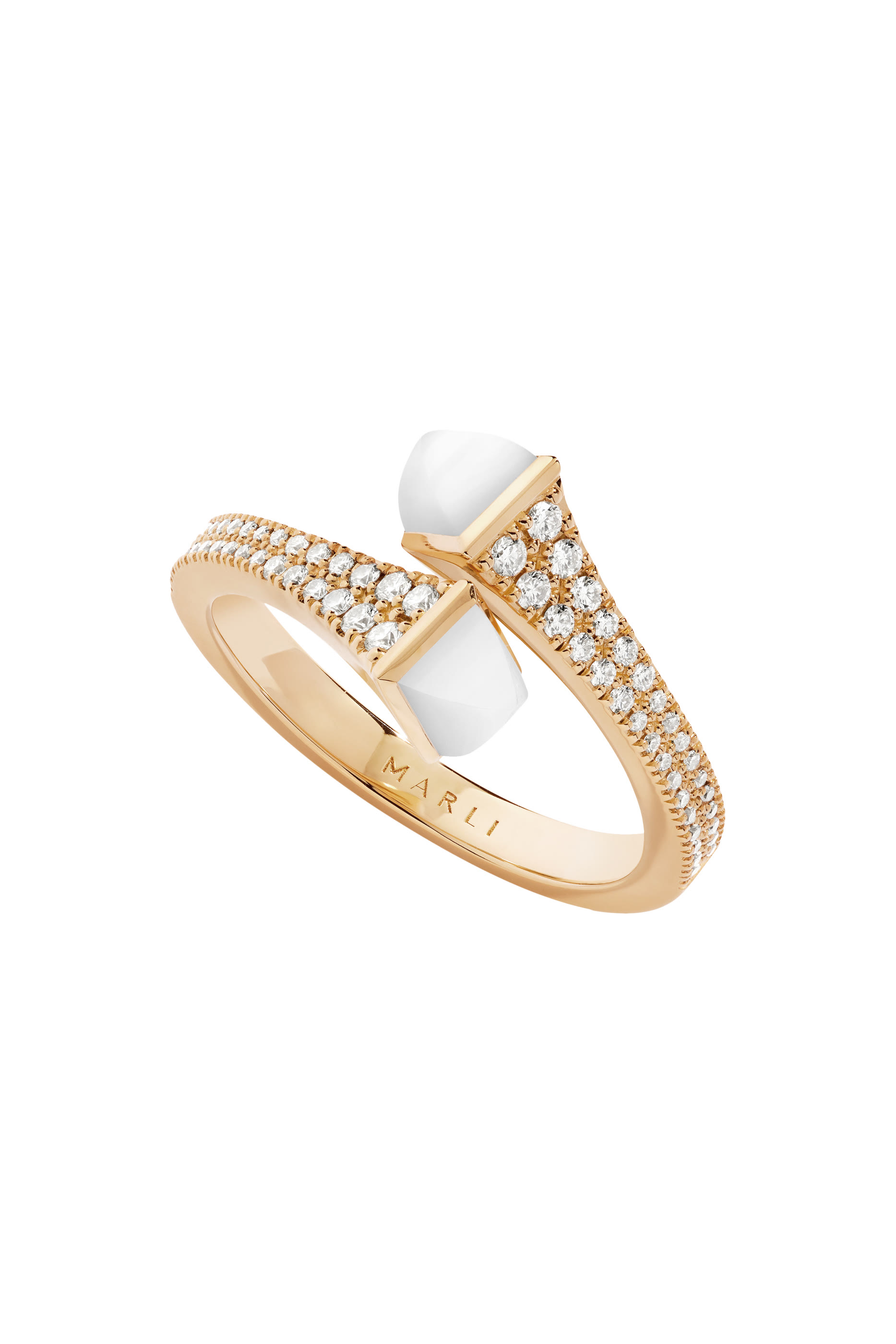 Cleo  Wrap Ring, 18k Yellow Gold with White Agate  Diamonds