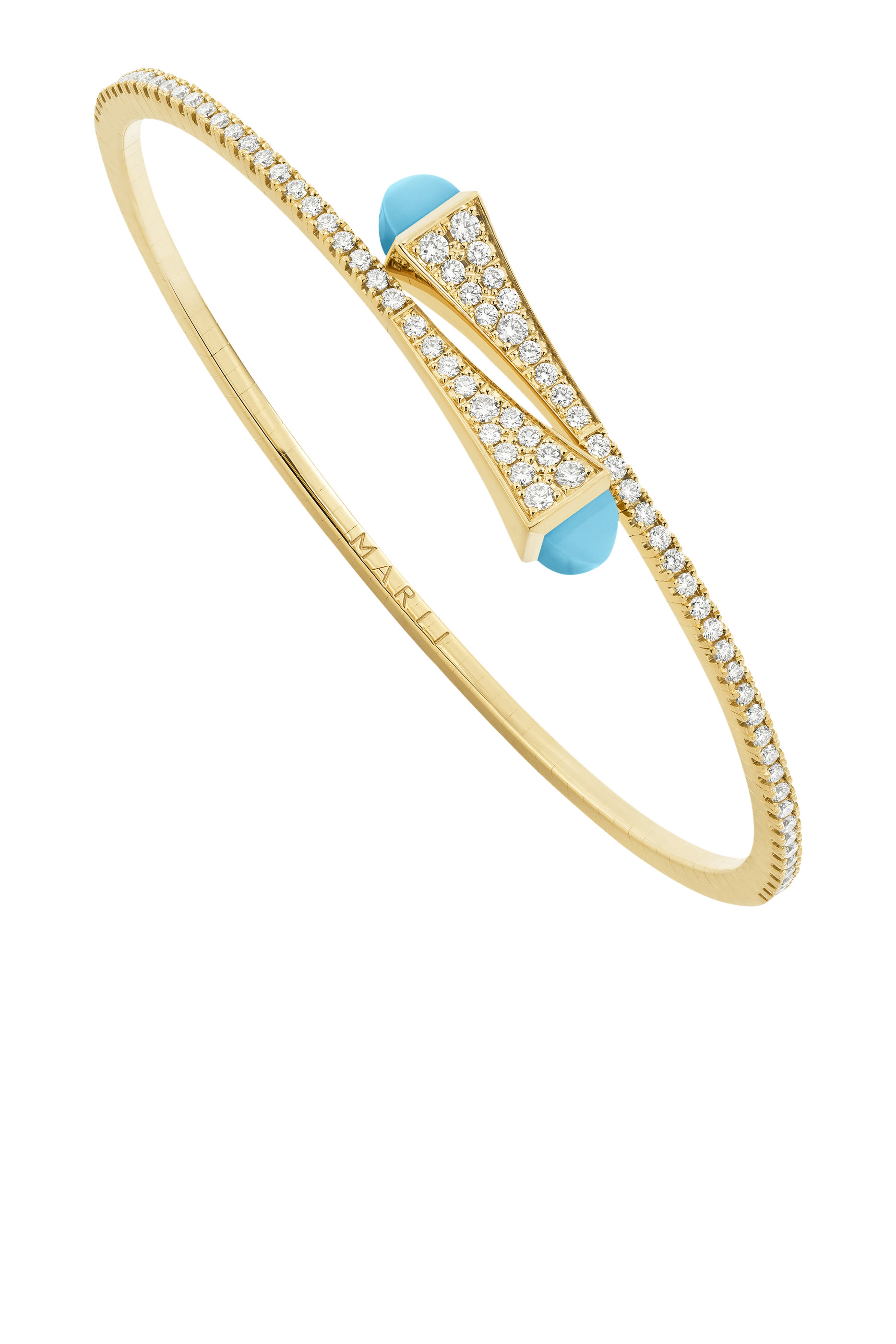 Cleo Slim Bangle, 18k Yellow Gold with Turquoise  Diamonds