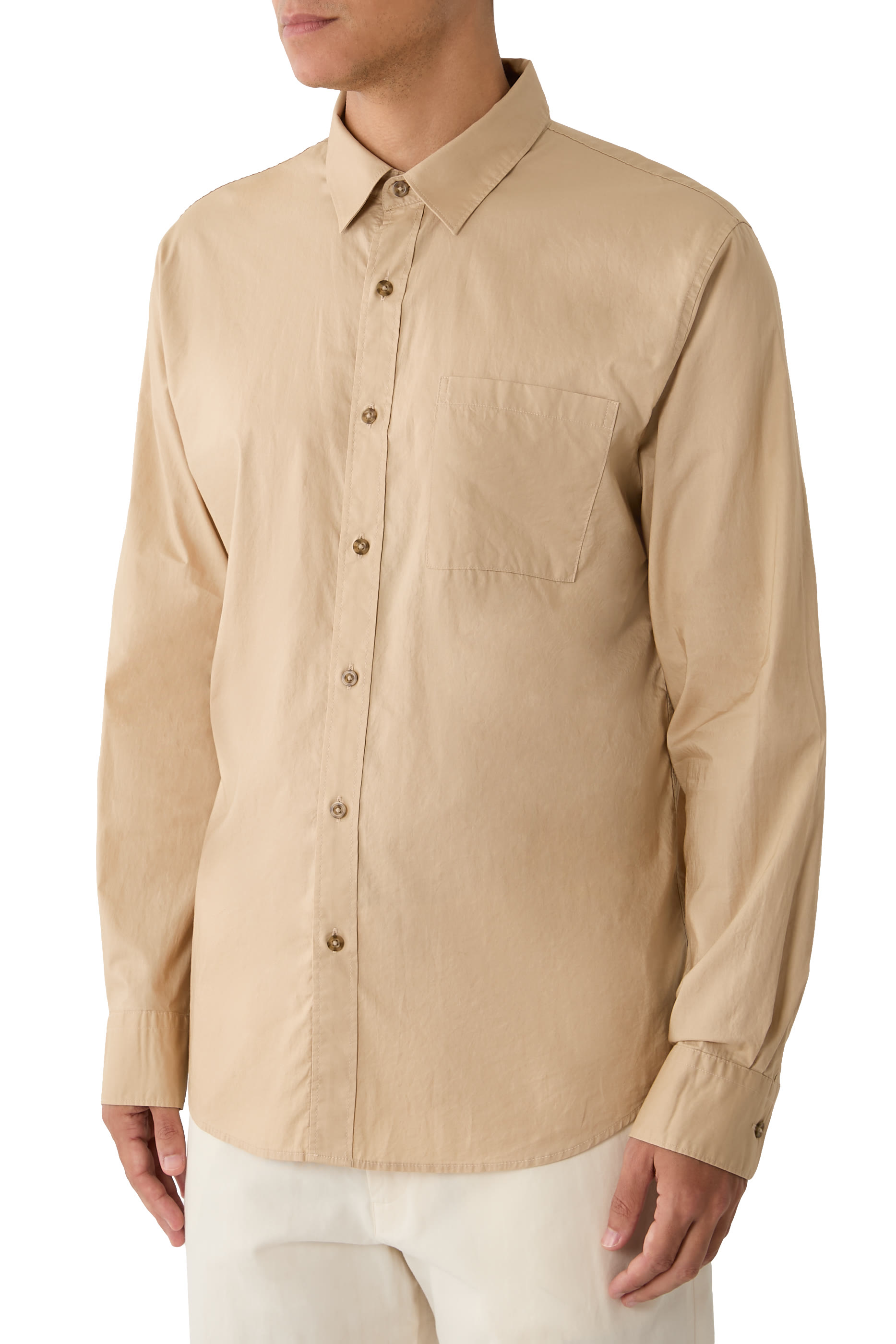 Cotton Poplin Button-Front Shirt 